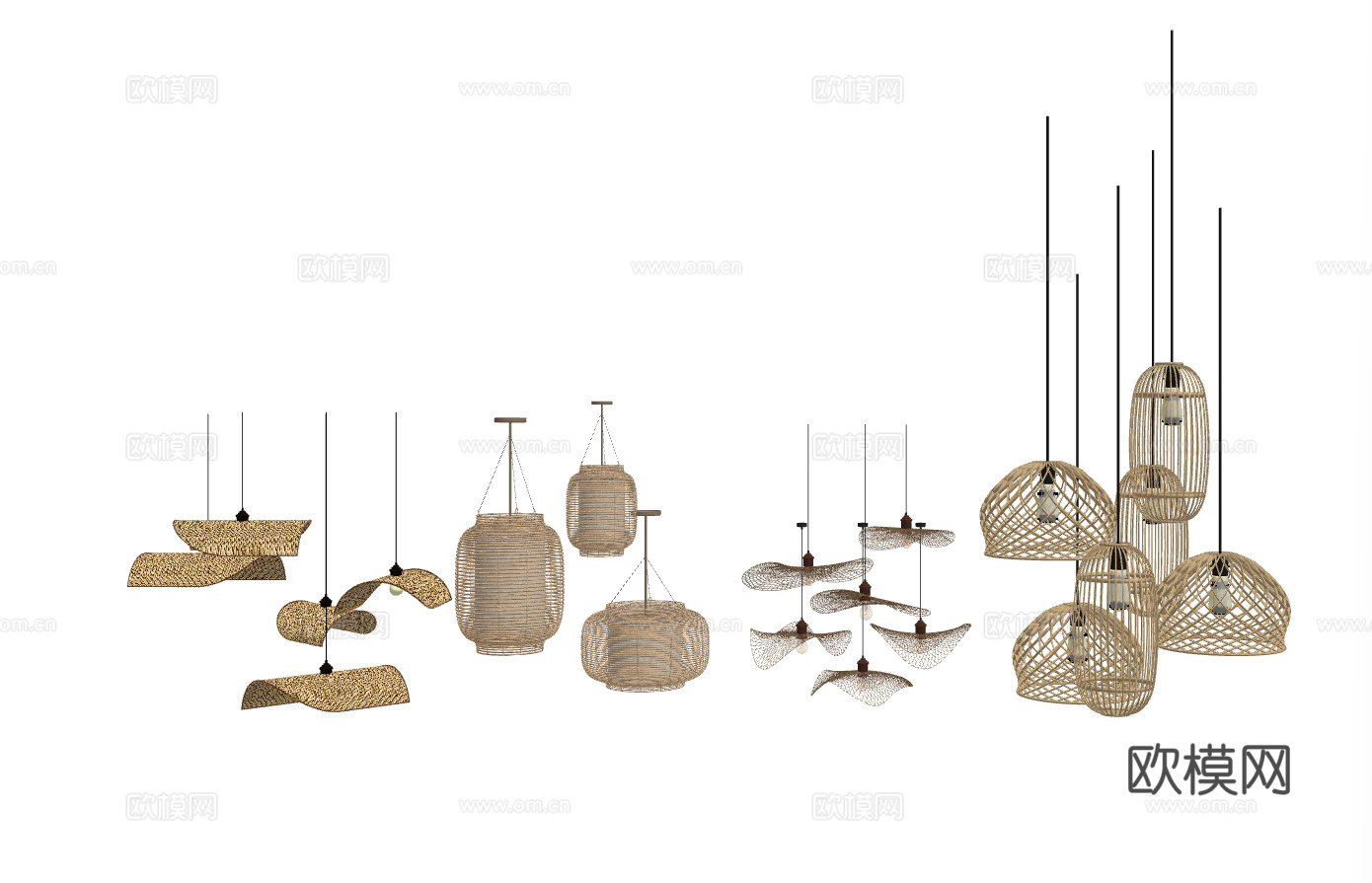 新中式竹编装饰吊灯su模型