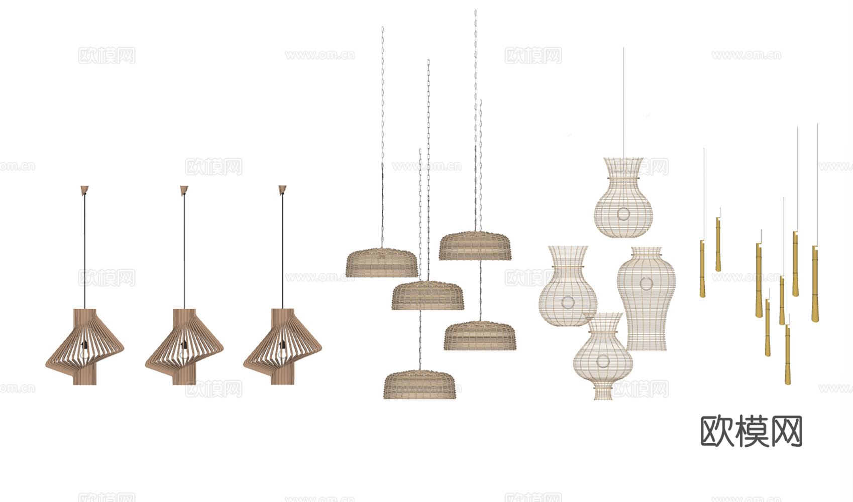 新中式竹编装饰吊灯su模型