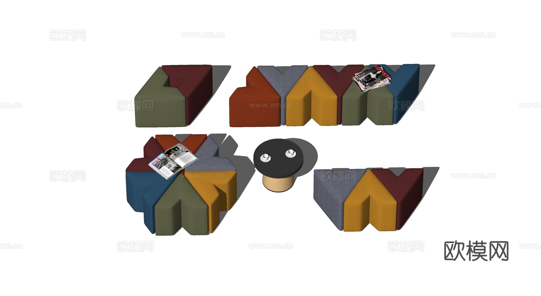 商业家居 异形沙发 几何造型沙发 拼接家具 软体组合 模块化su模型