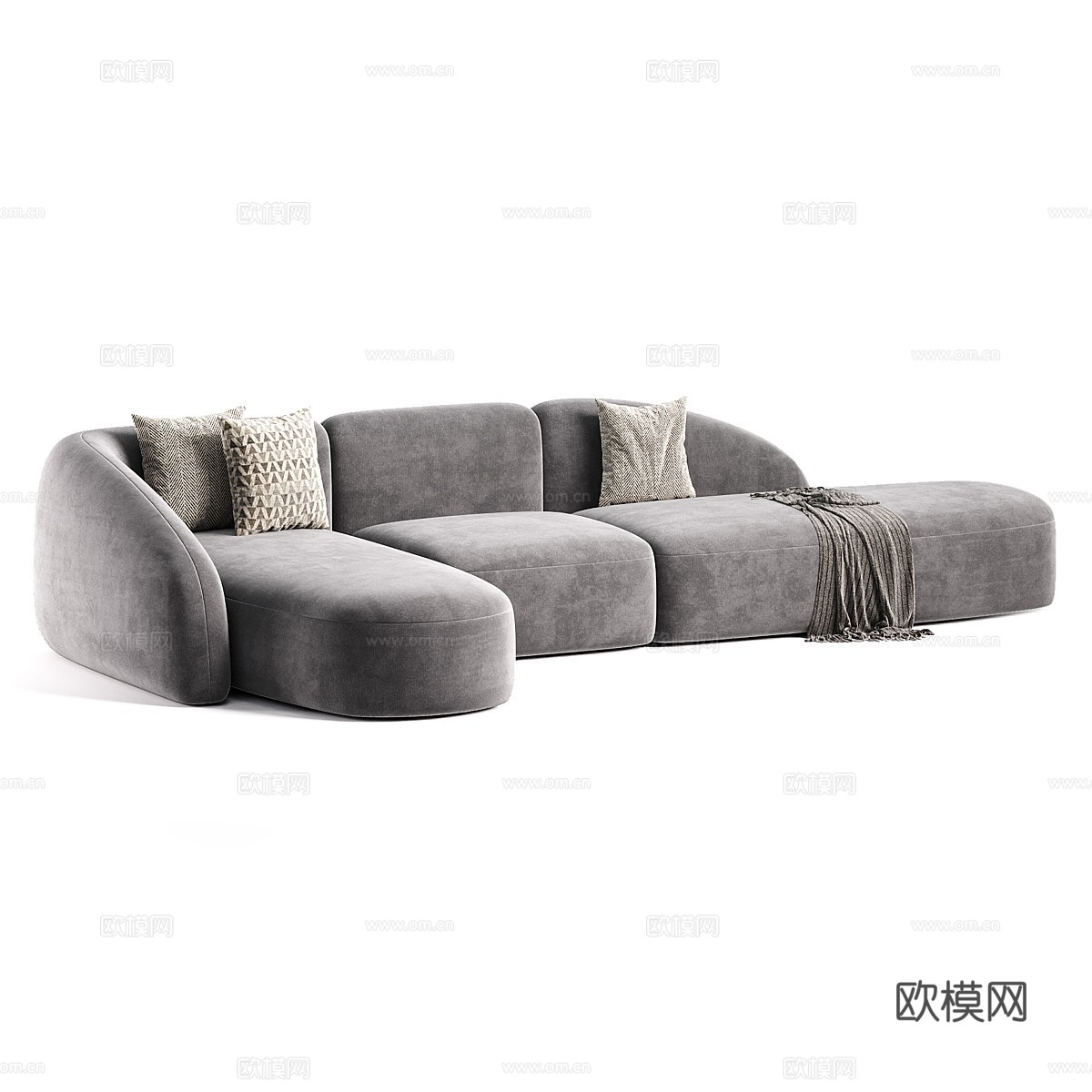 现代奶油风弧形布艺组合休闲沙发3d模型下载（渲染图5）