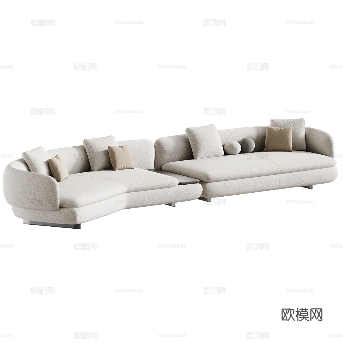 现代意式弧形布艺休闲沙发3d模型下载（渲染图3）
