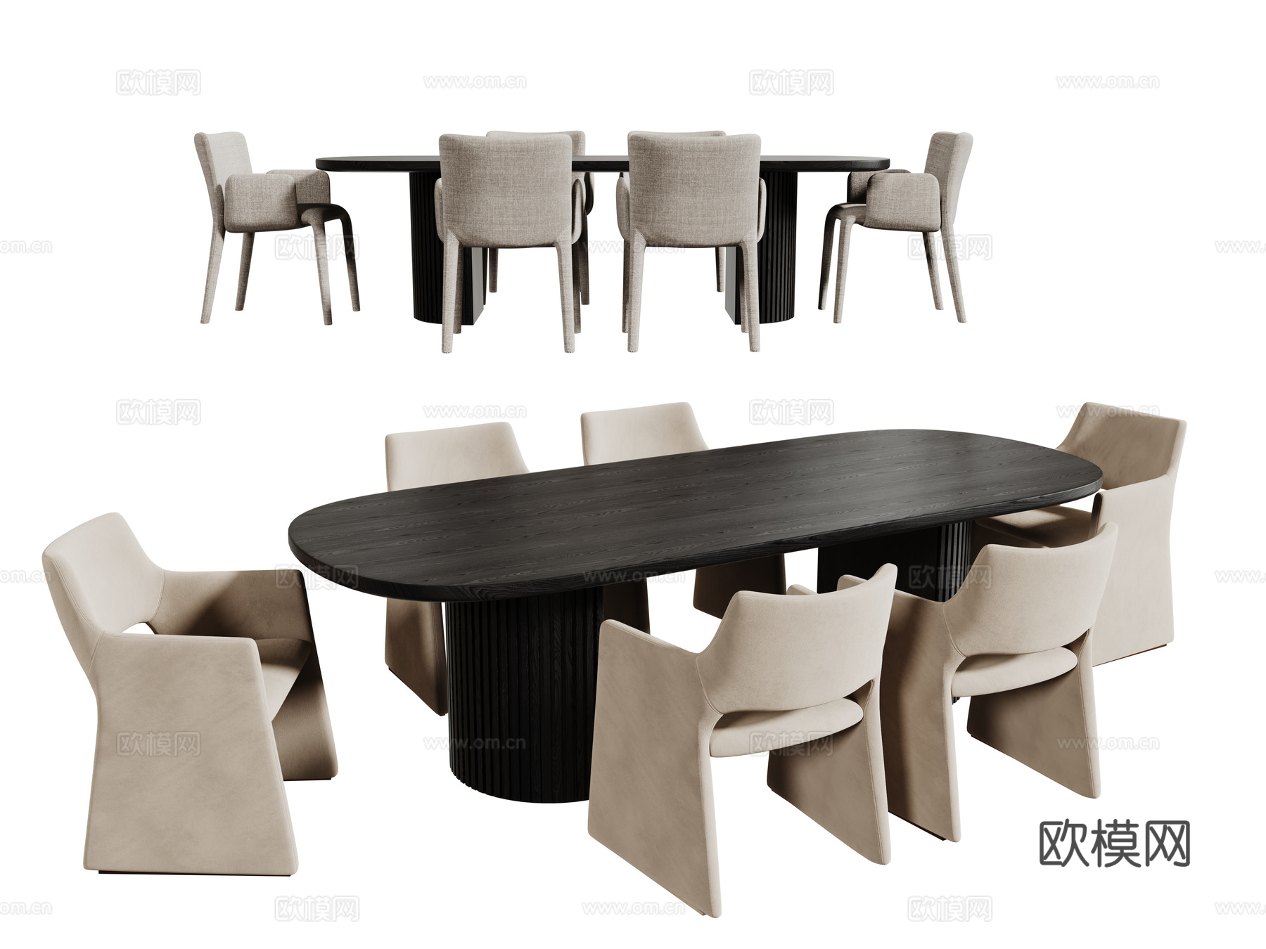 现代桌椅组合 餐桌组合 餐桌 长桌 休闲桌椅su模型