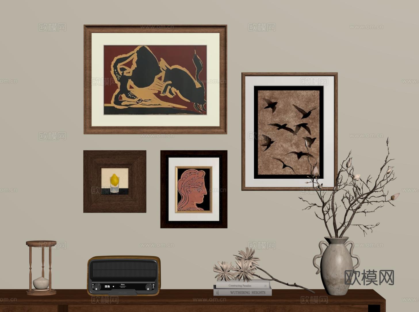 法式复古装饰画 挂画 动物画 抽象画 饰品摆件su模型su模型