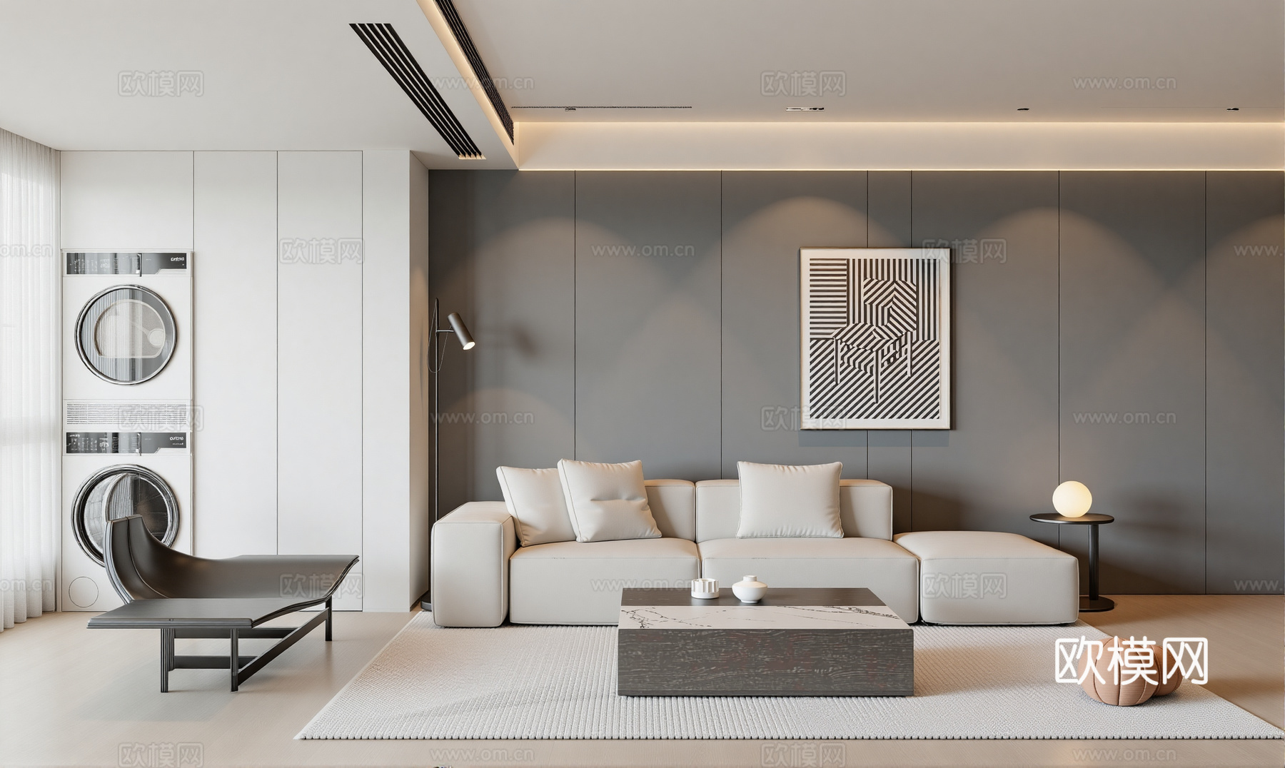 现代网红客厅  沙发组合  背景墙su模型