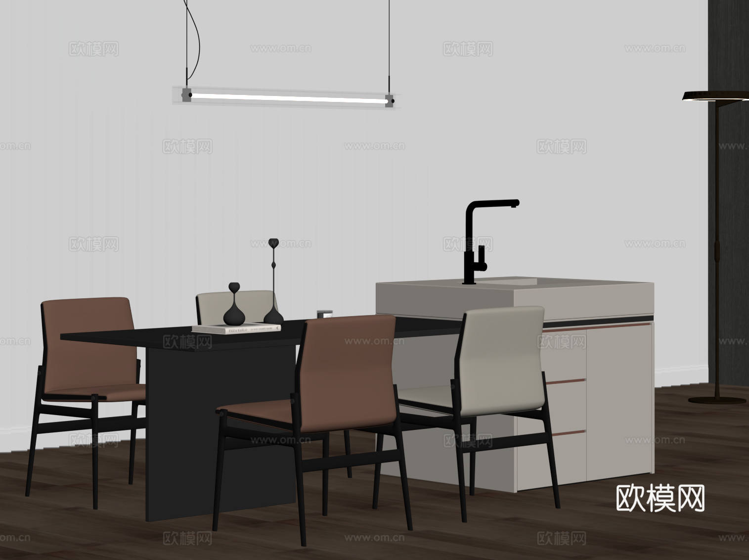 现代简约岛台 餐桌椅su模型