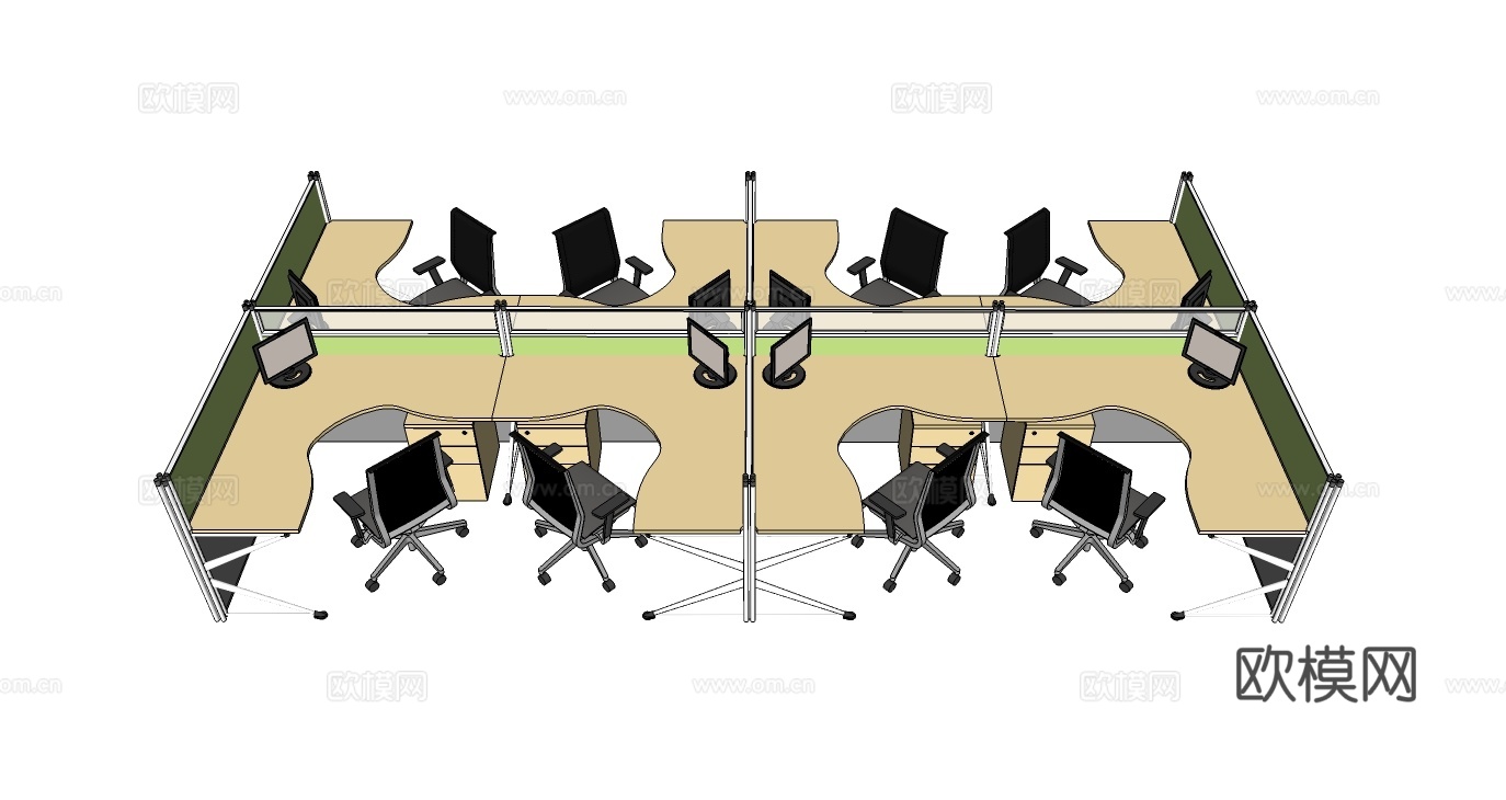 办公桌 工位 屏风卡位 办公椅su模型