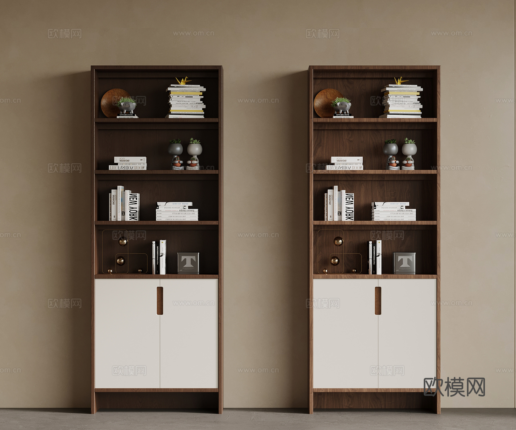 新中式书柜 书架 边柜高柜su模型