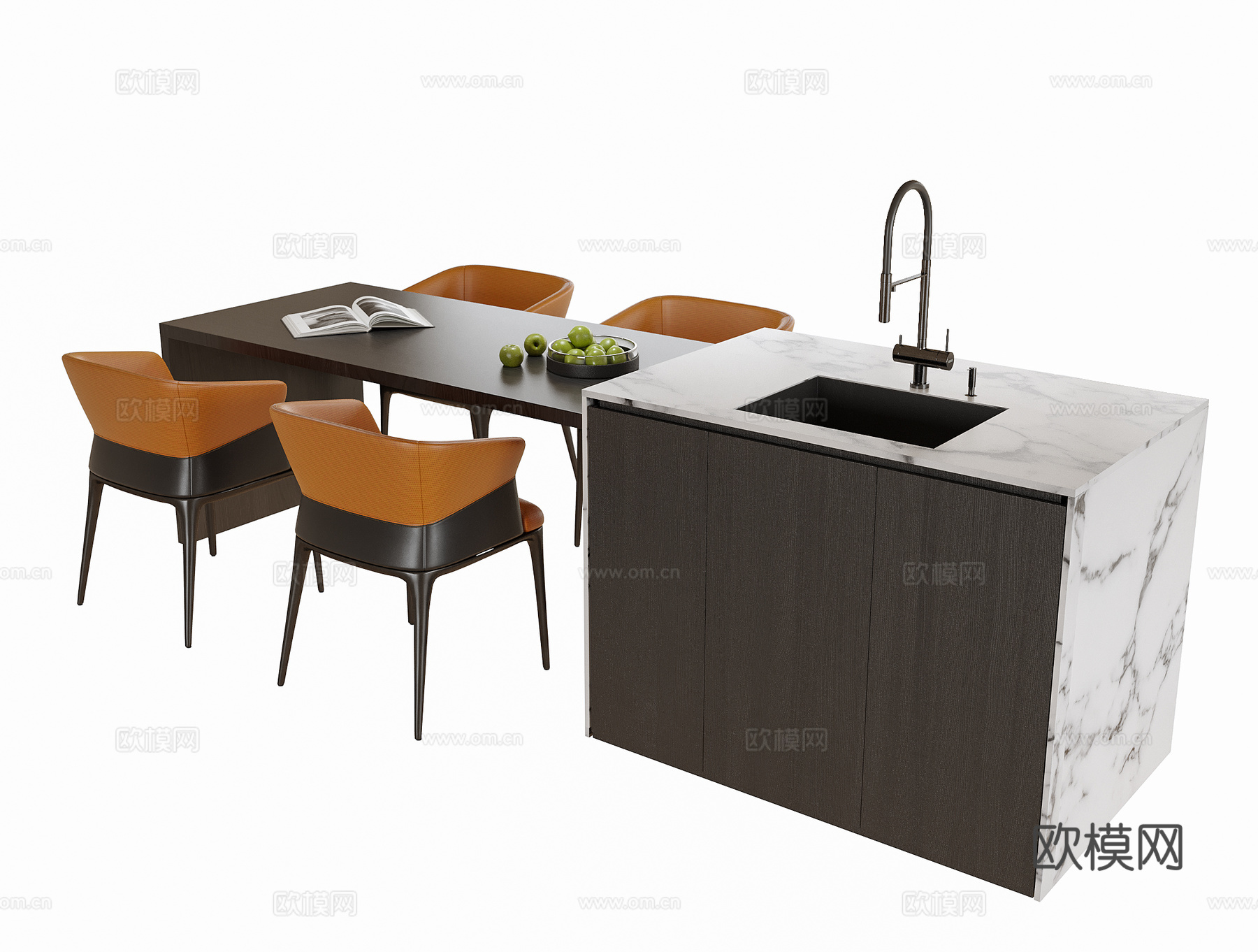 现代岛台餐桌椅 餐椅su模型