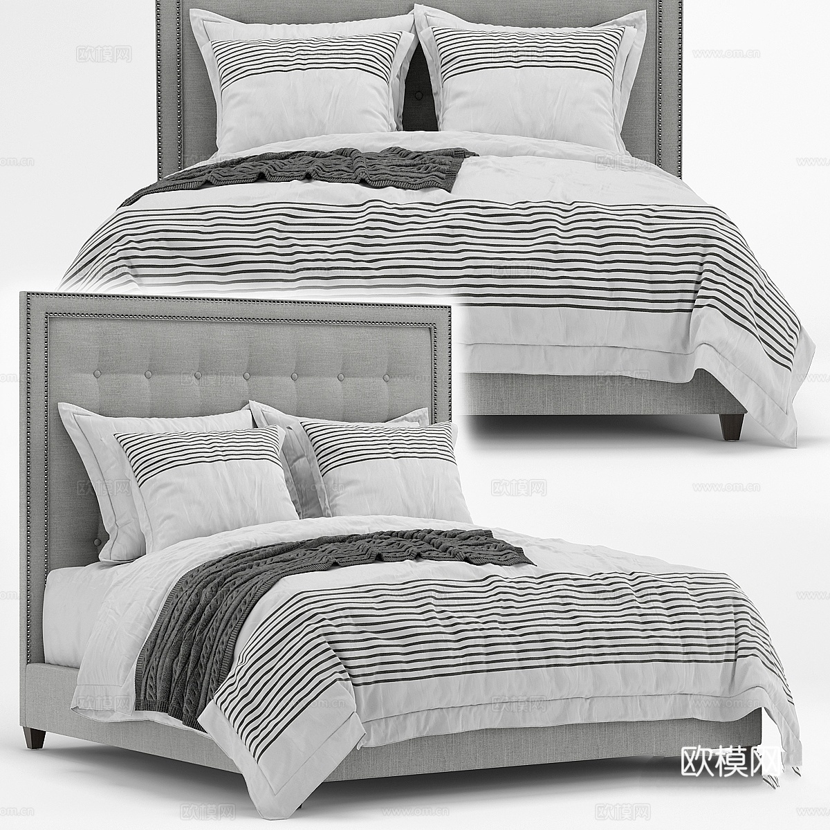 Arhaus Felix绗缝床3d模型下载