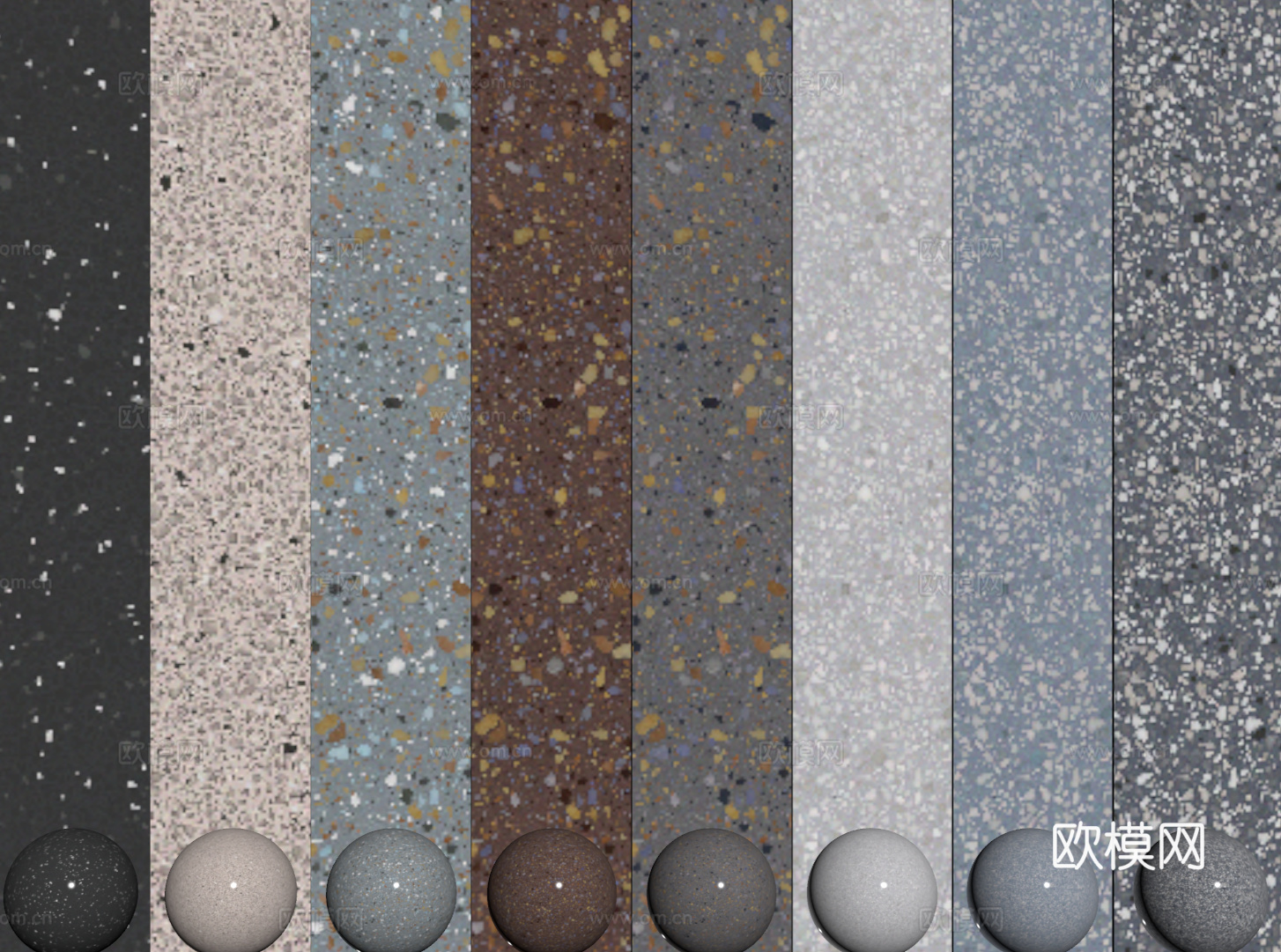 现代水磨石 彩色水磨石 花岗岩 石英石 石材su模型