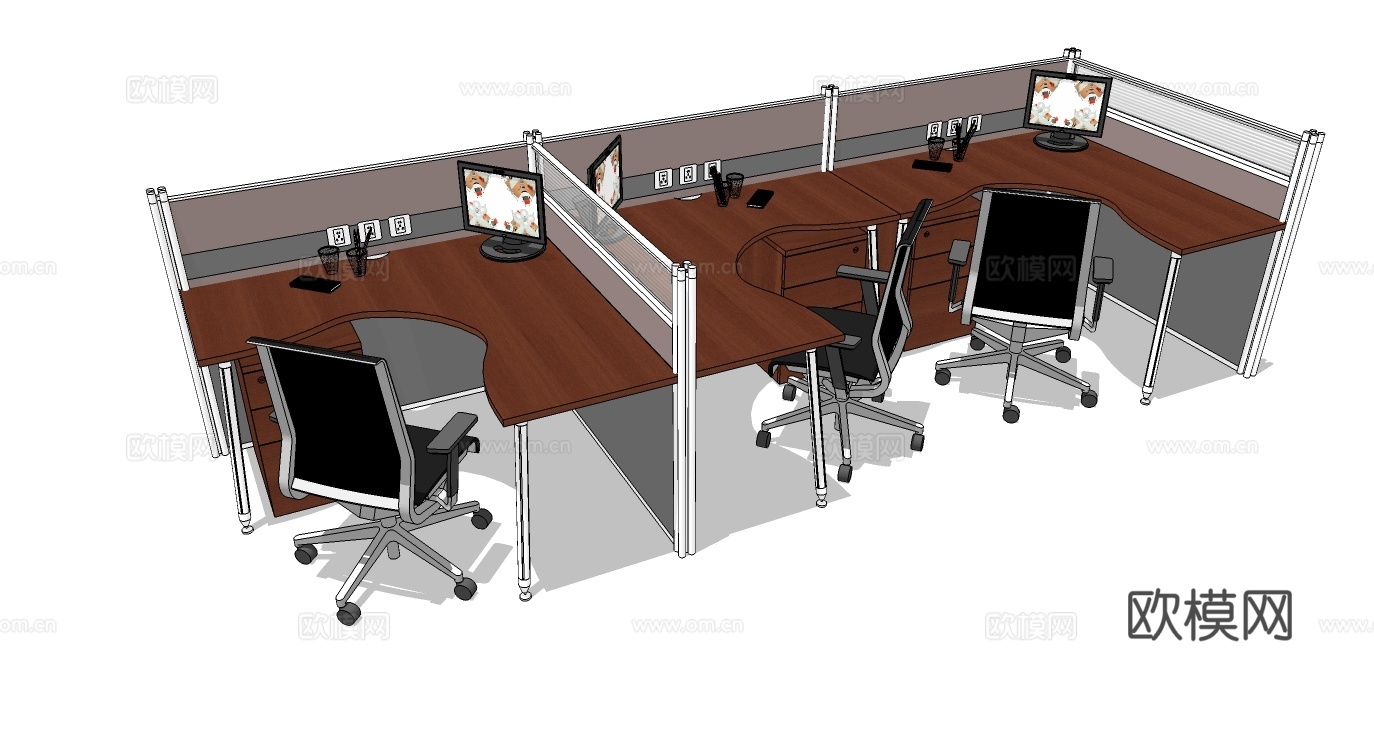 办公桌 工位 屏风卡位 办公椅su模型