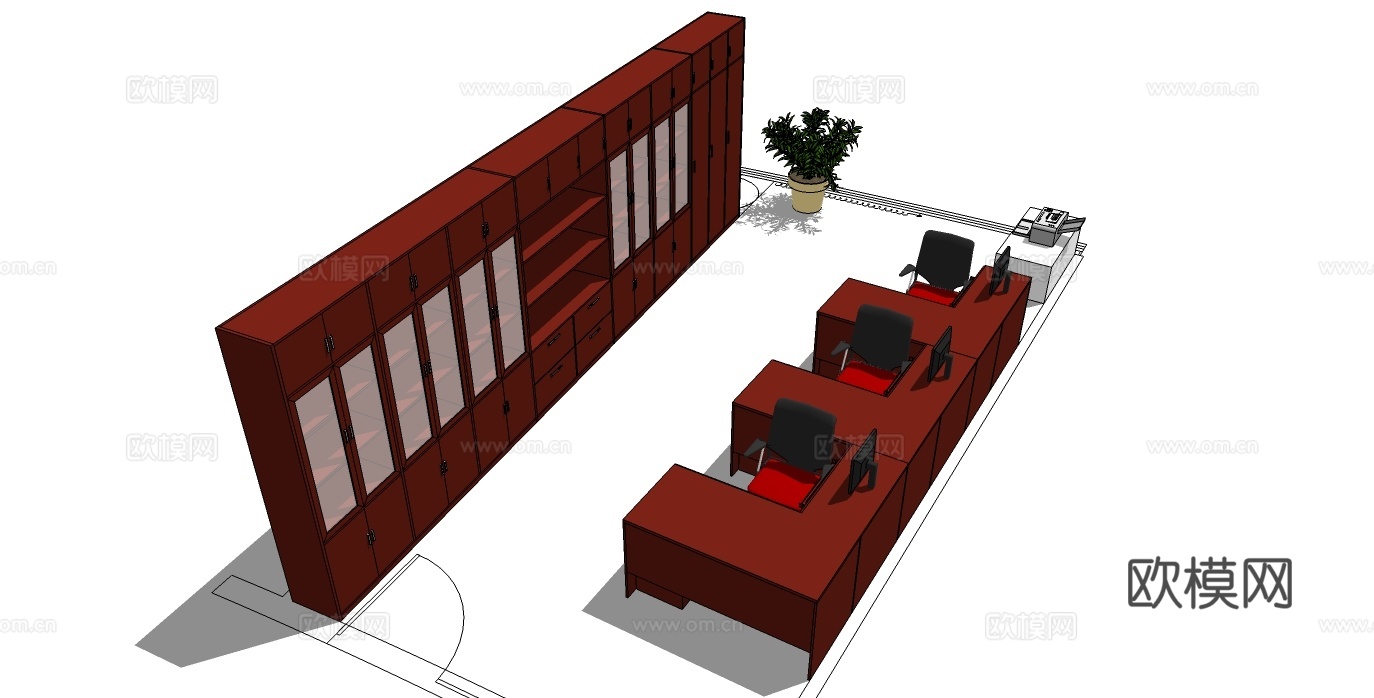 班台桌 办公桌 办公家具 办公椅 文件柜su模型下载