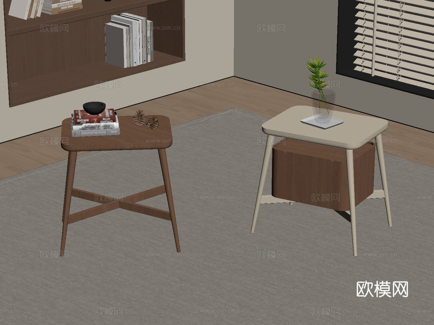 现代奶油风床头柜 边几角几su模型su模型