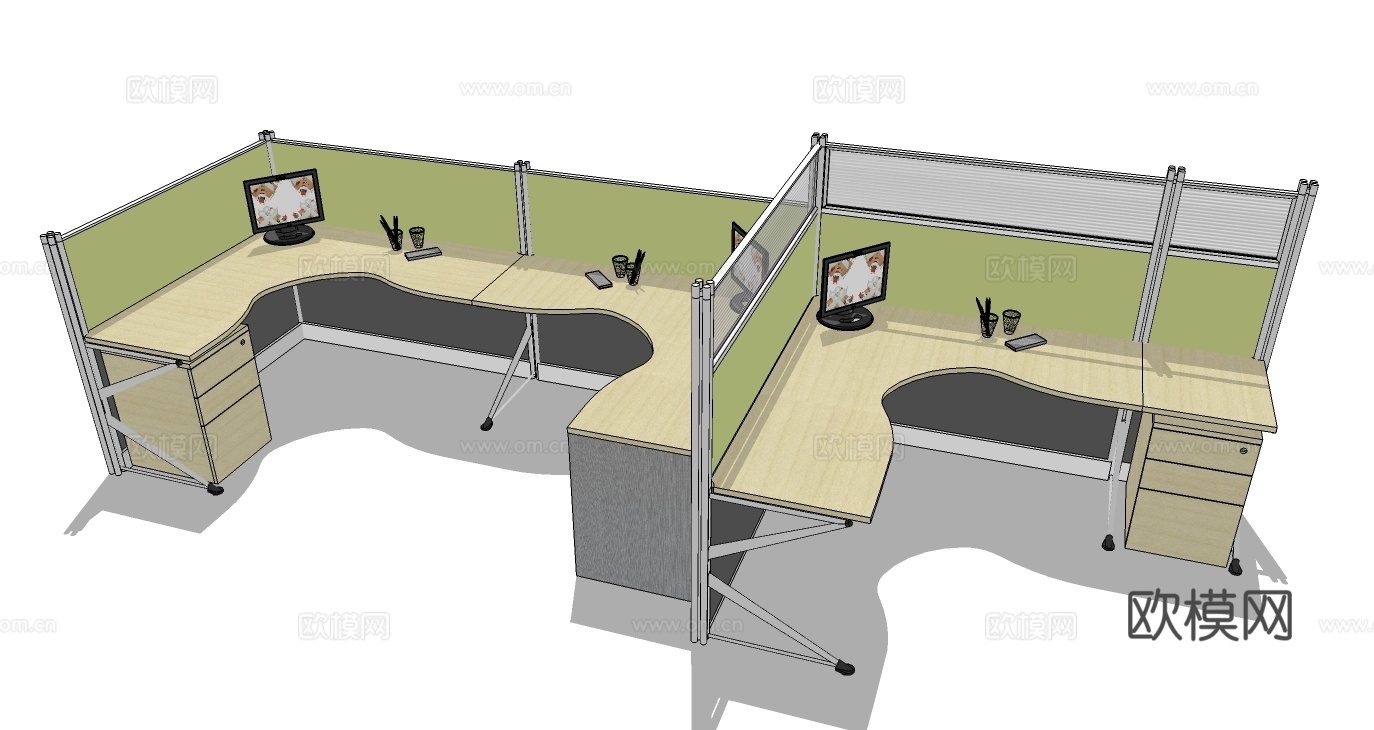 办公桌 工位 屏风卡位su模型
