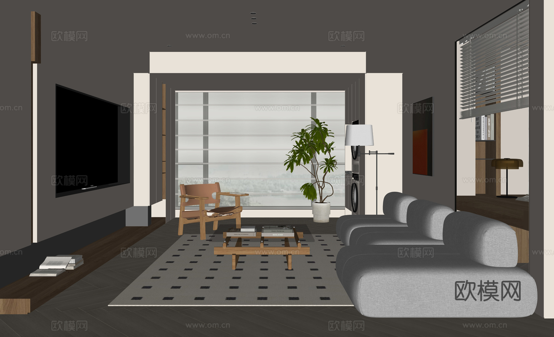 现代家居客厅su模型