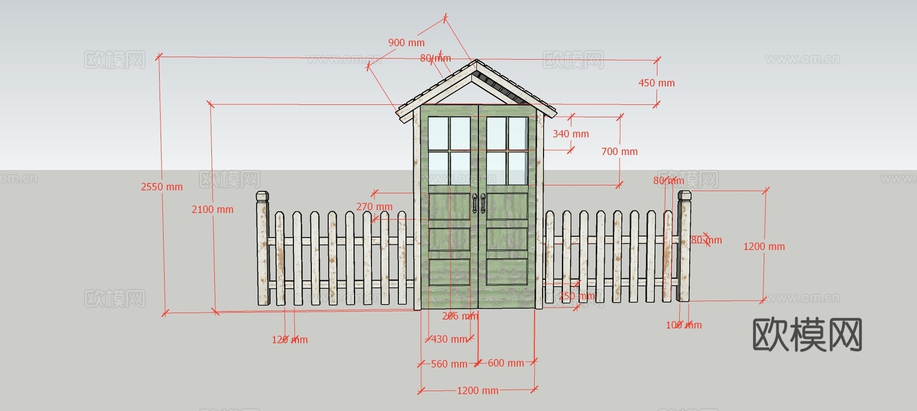 木制花园大门护栏门框su模型下载（渲染图2）