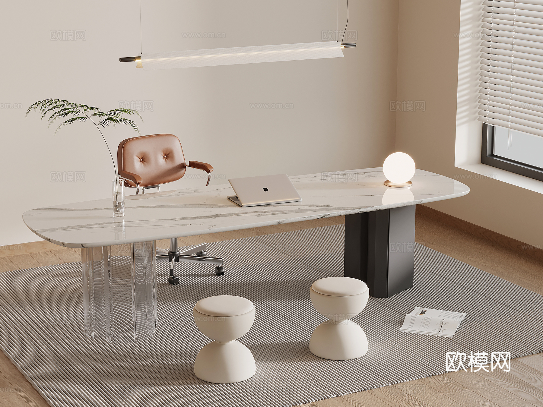 现代简约书桌椅 办公桌椅su模型