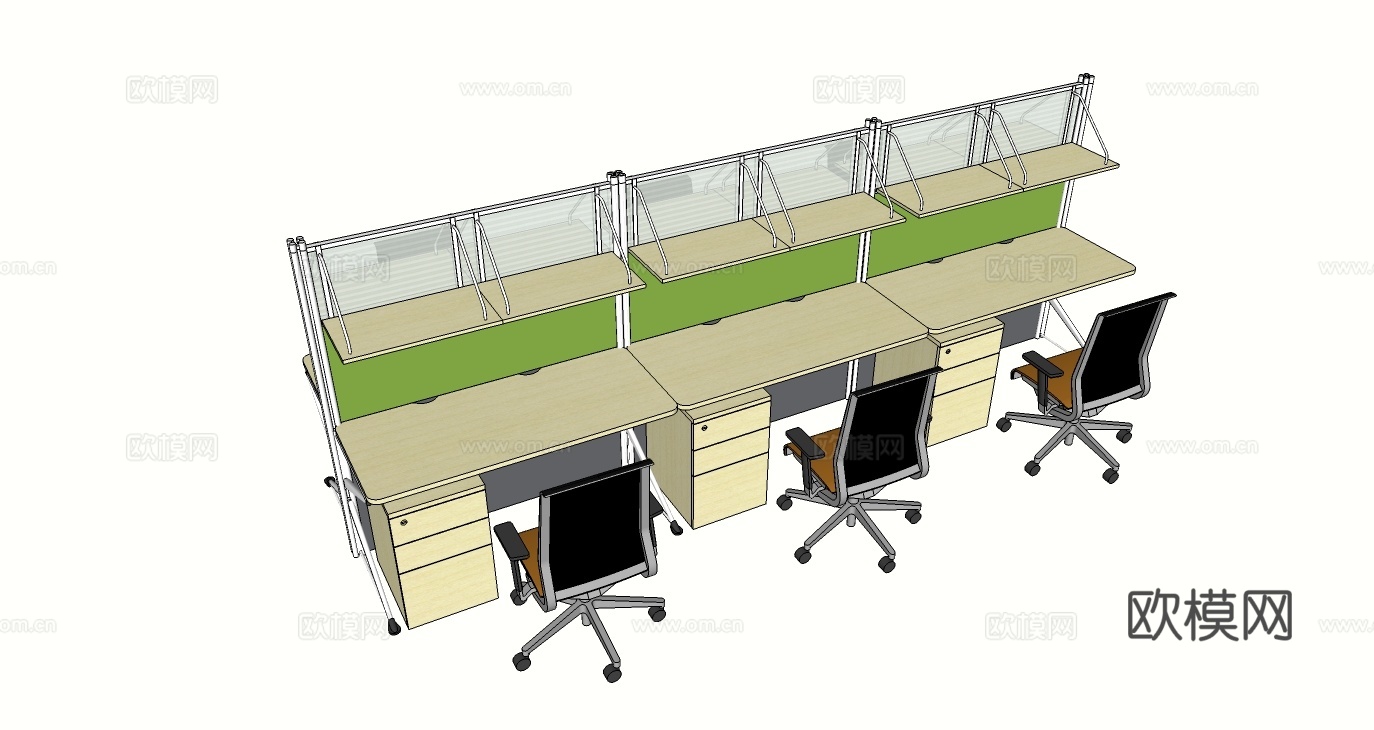 办公桌 工位 屏风卡位 办公椅su模型