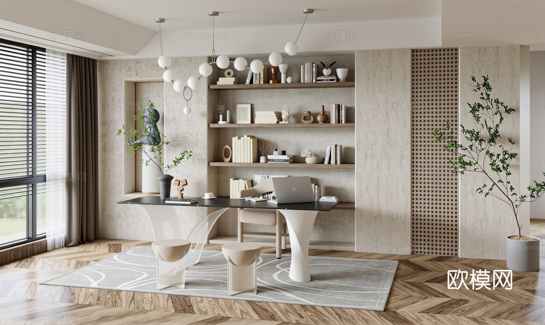 现代简约书房su模型