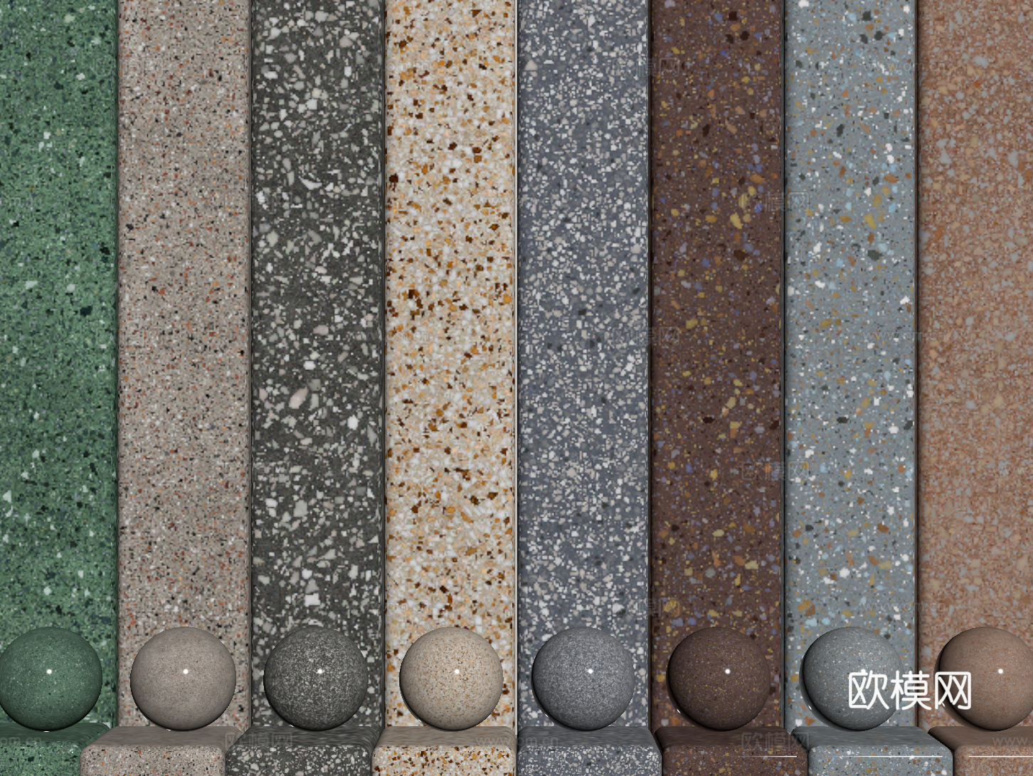 现代水磨石 彩色水磨石 花岗岩 石英石 石材su模型