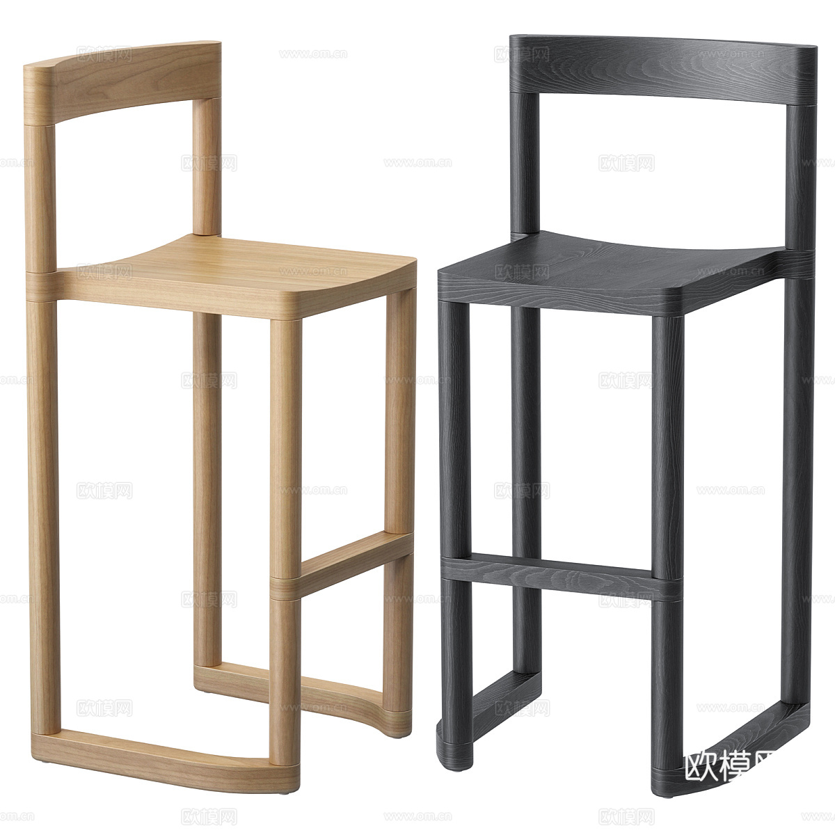 现代极简木质吧台椅3d模型下载（渲染图2）