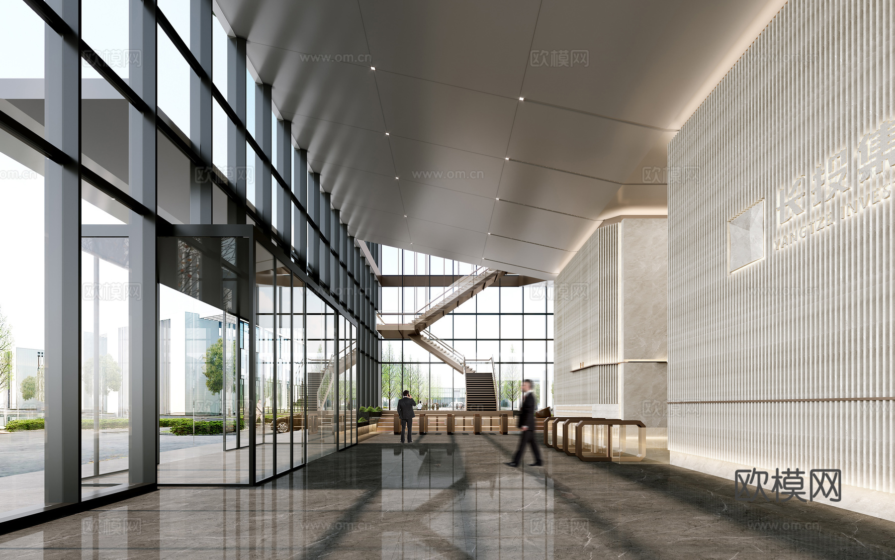 现代办公大堂3d模型下载（渲染图2）
