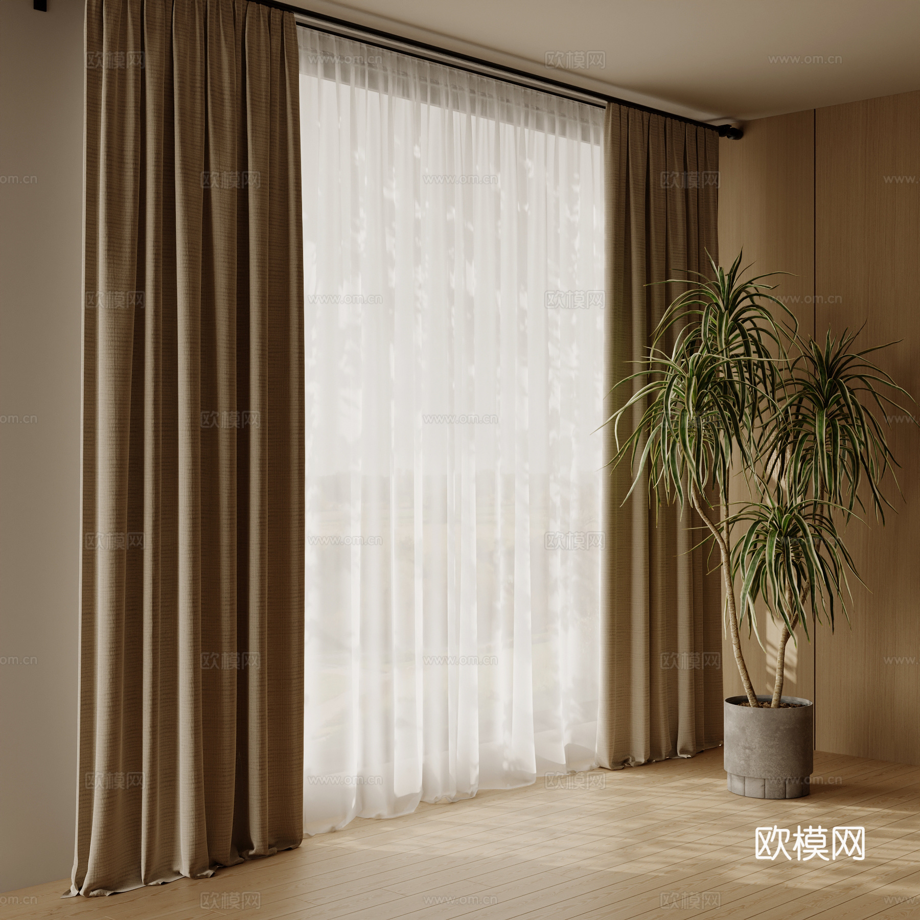 现代窗帘 罗马杆窗帘 纱帘su模型