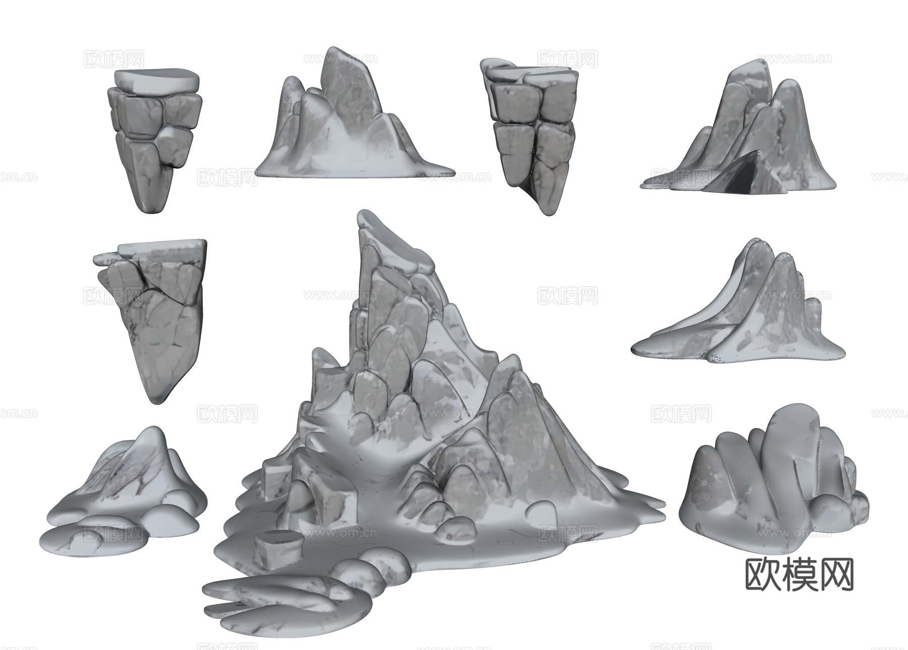 雪山 石头 雪景石头 假山石头 岩石 景观石头su模型