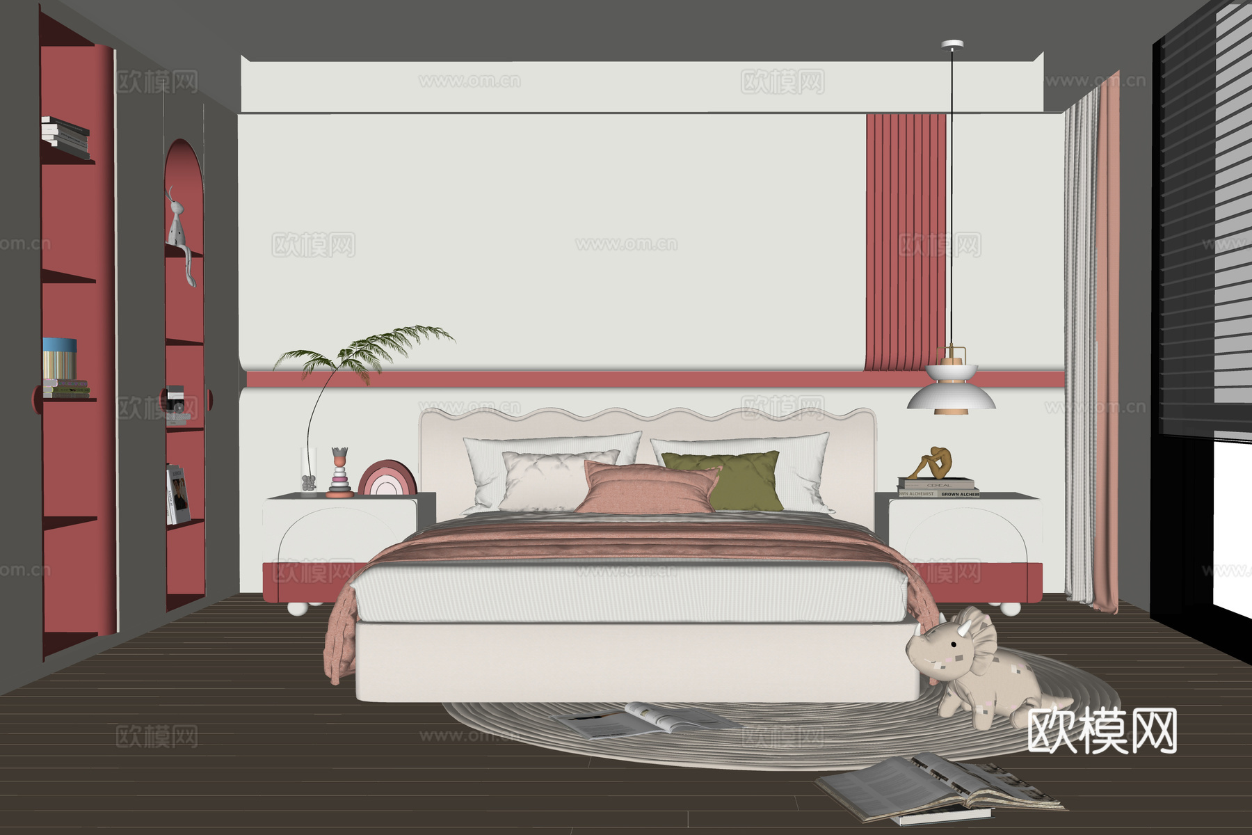 现代女孩房 儿童房 儿童床su模型