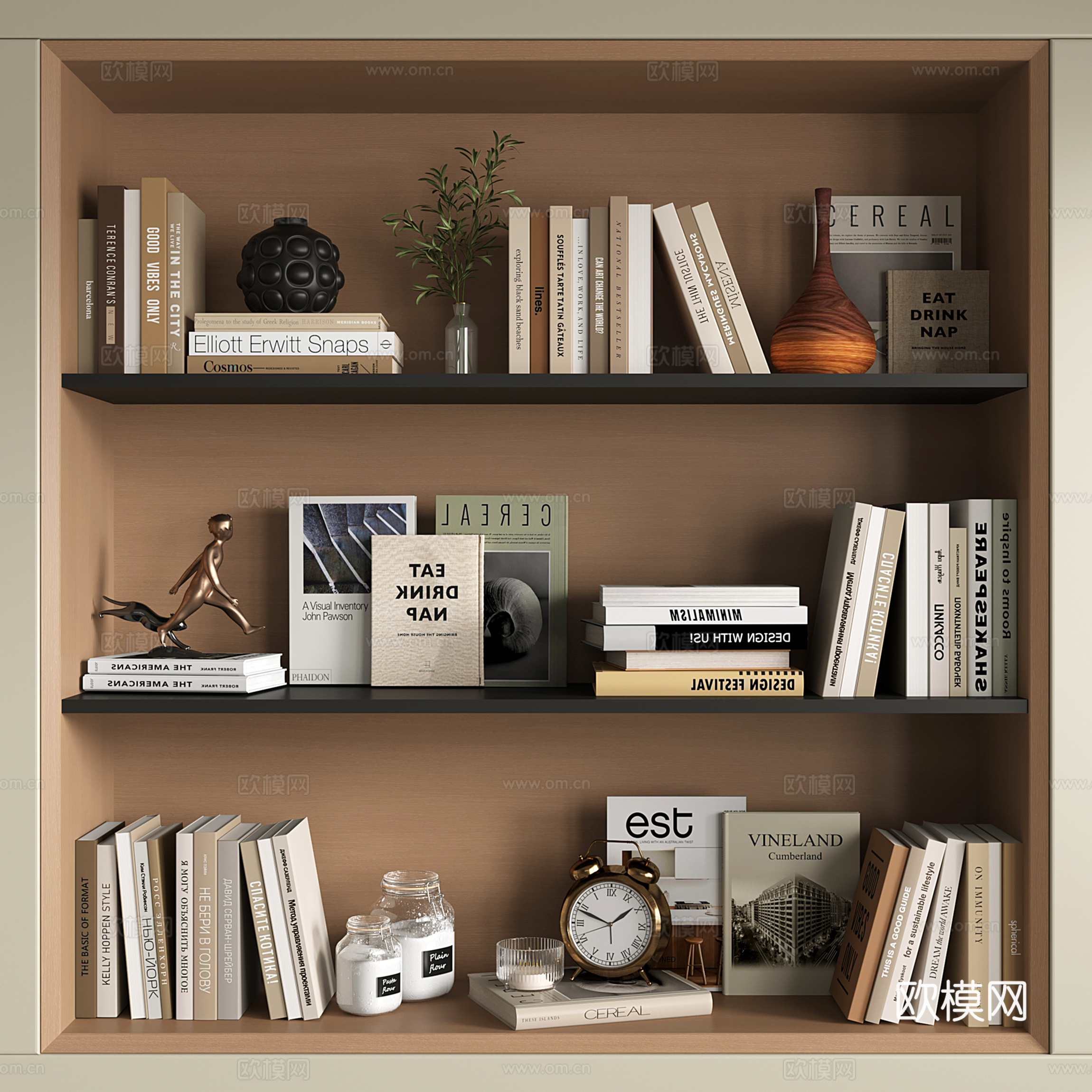 现代书籍 装饰品摆件组合 花艺花瓶 闹钟su模型su模型