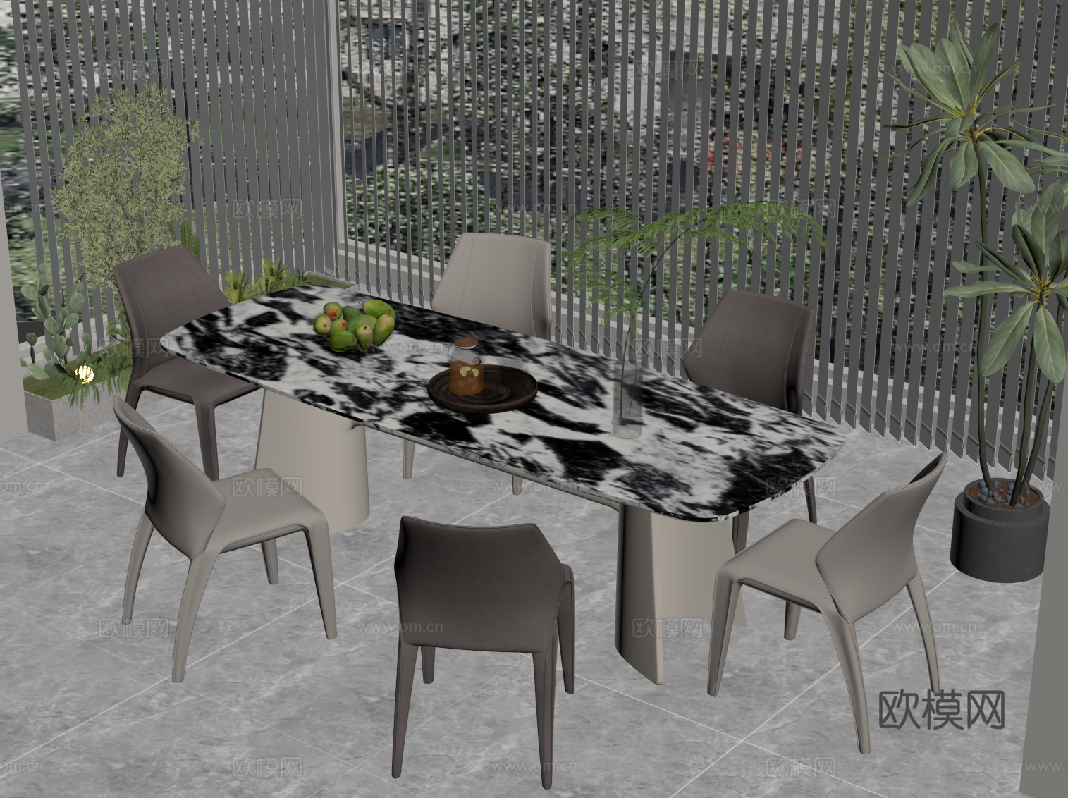 现代简约餐桌椅su模型