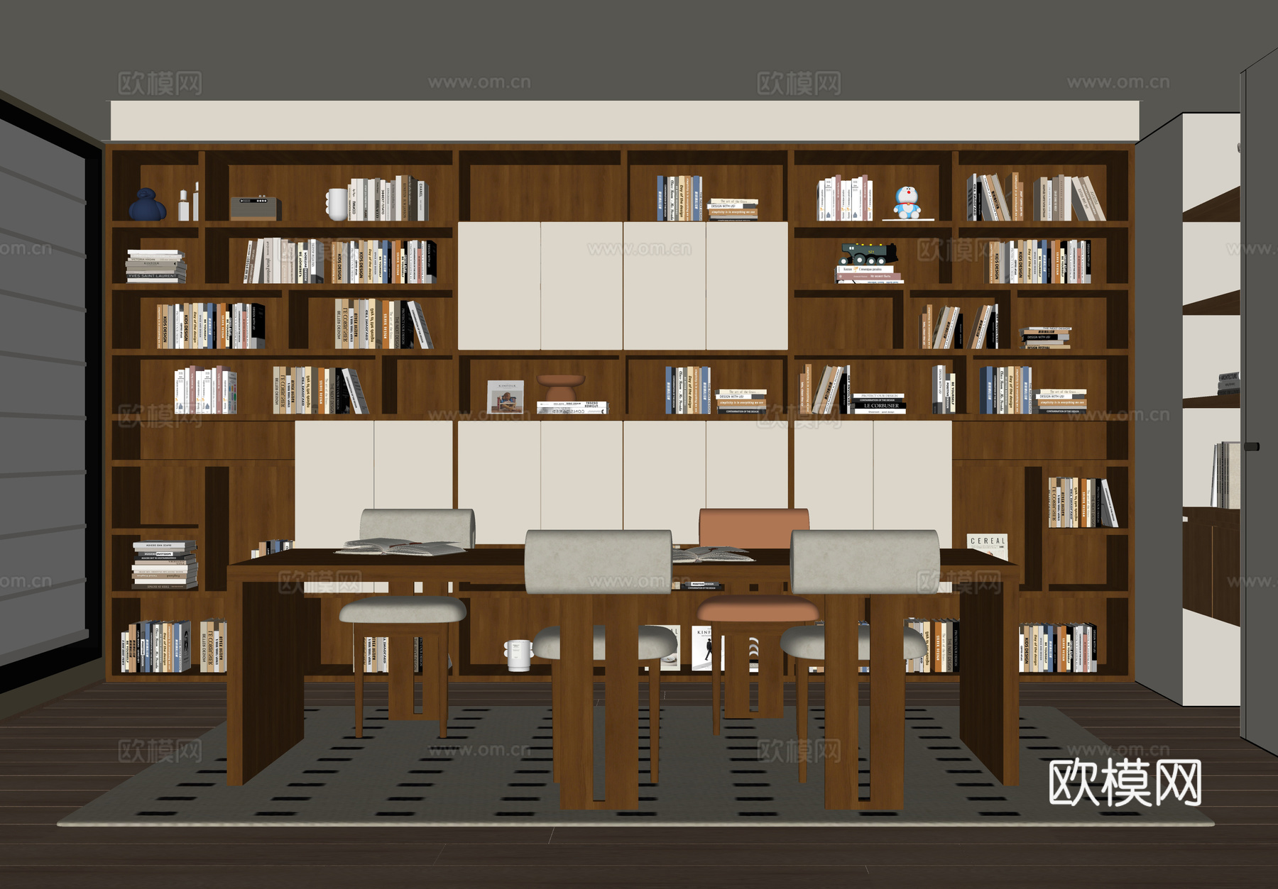 现代书房 书桌椅 书柜su模型