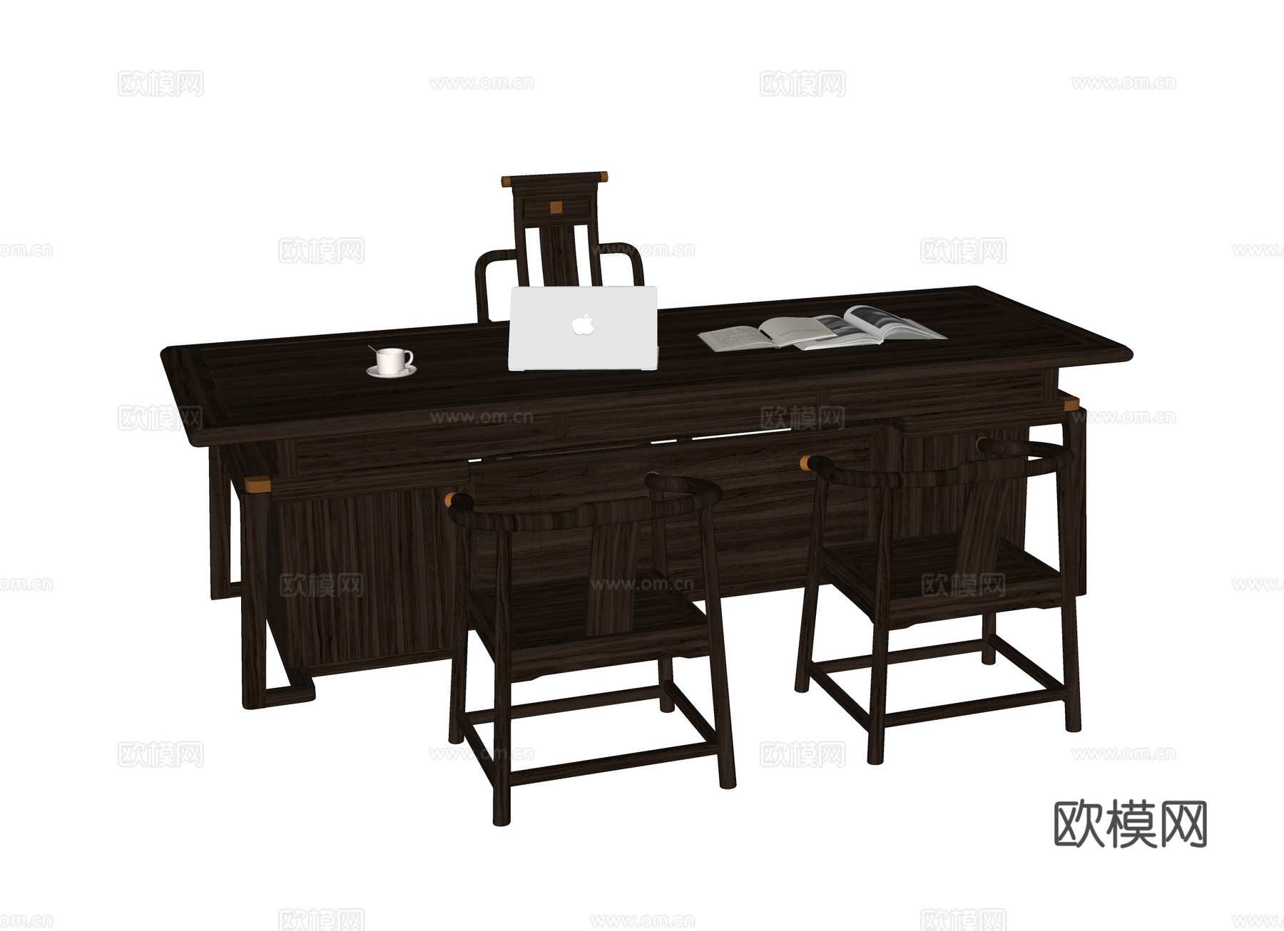 中式书桌椅su模型