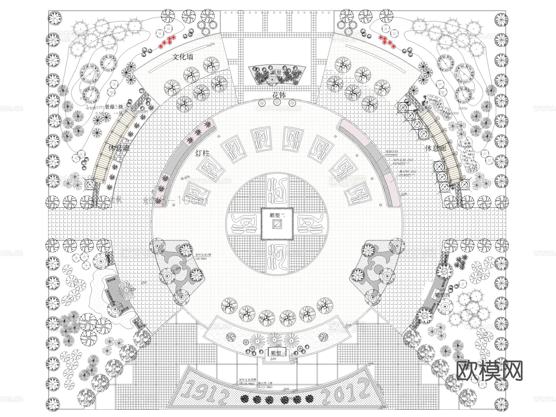 12套中式公园广场景观规划小游园设计CAD图纸cad施工图
