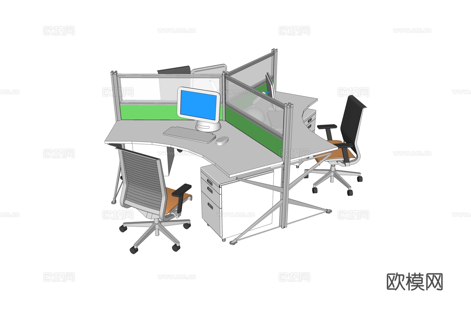 办公桌 工位 屏风卡位 办公椅su模型