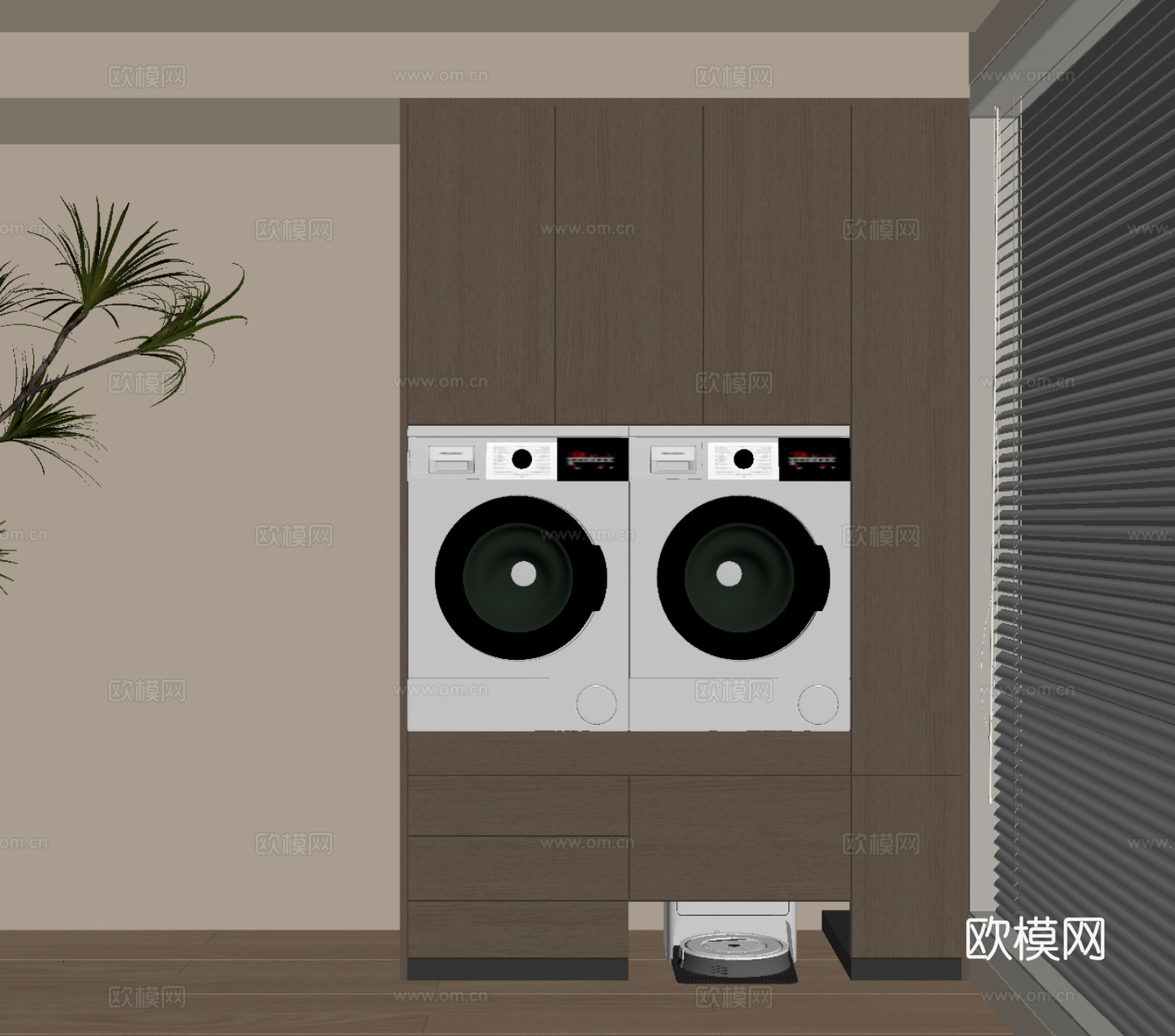 现代意式洗衣机柜 阳台柜su模型