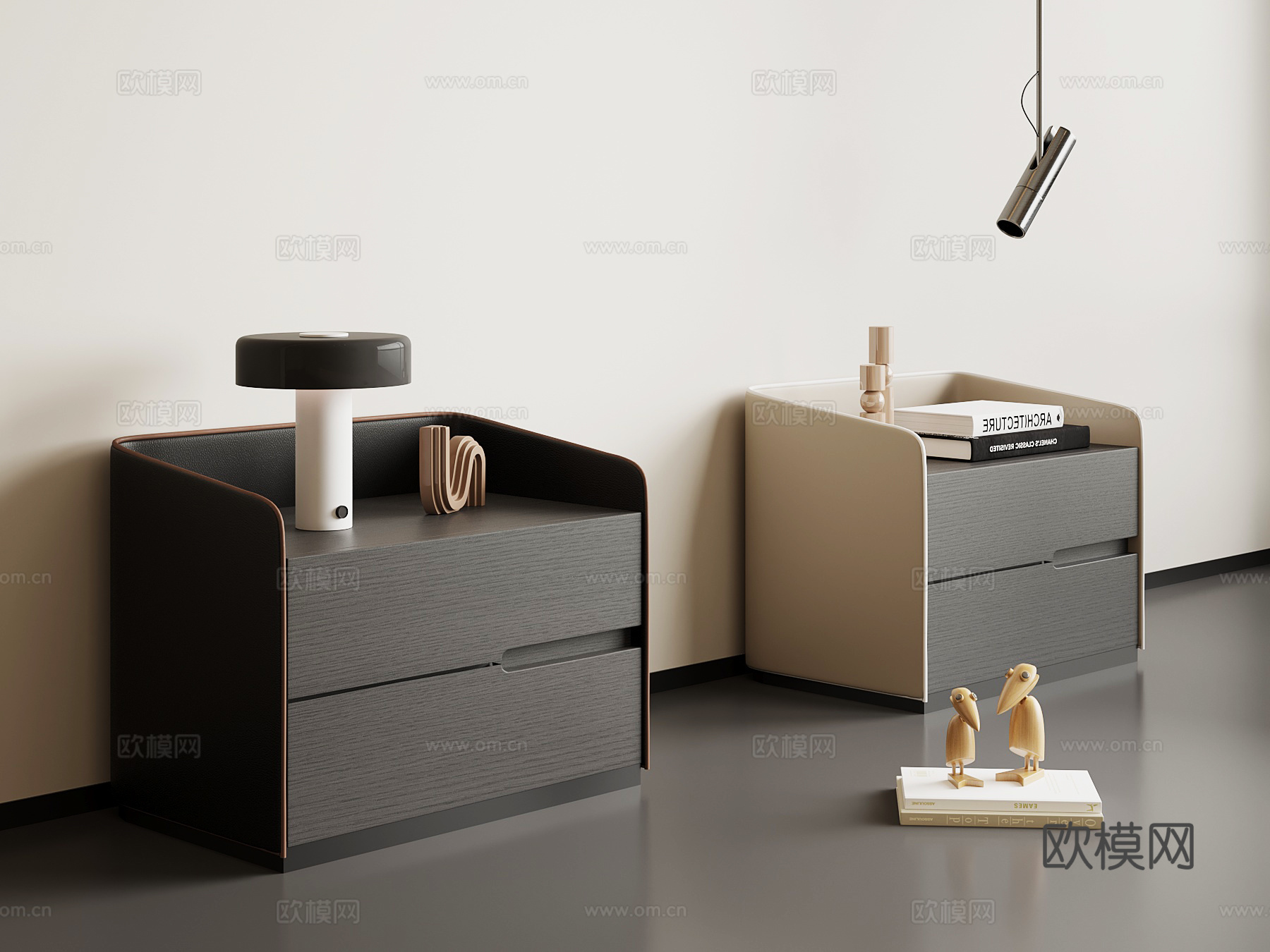 现代意式床头柜su模型下载（渲染图1）