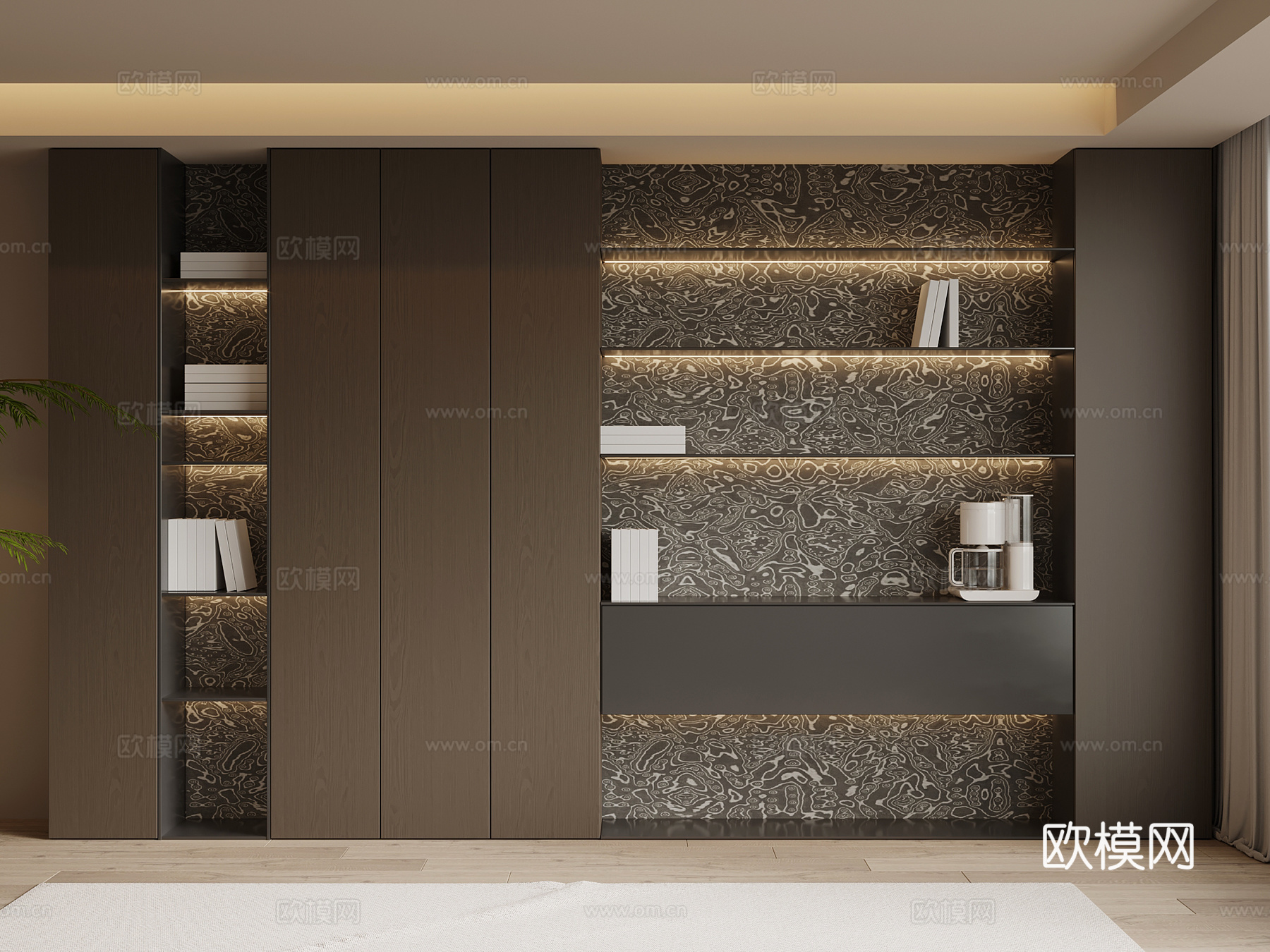 现代意式书柜su模型