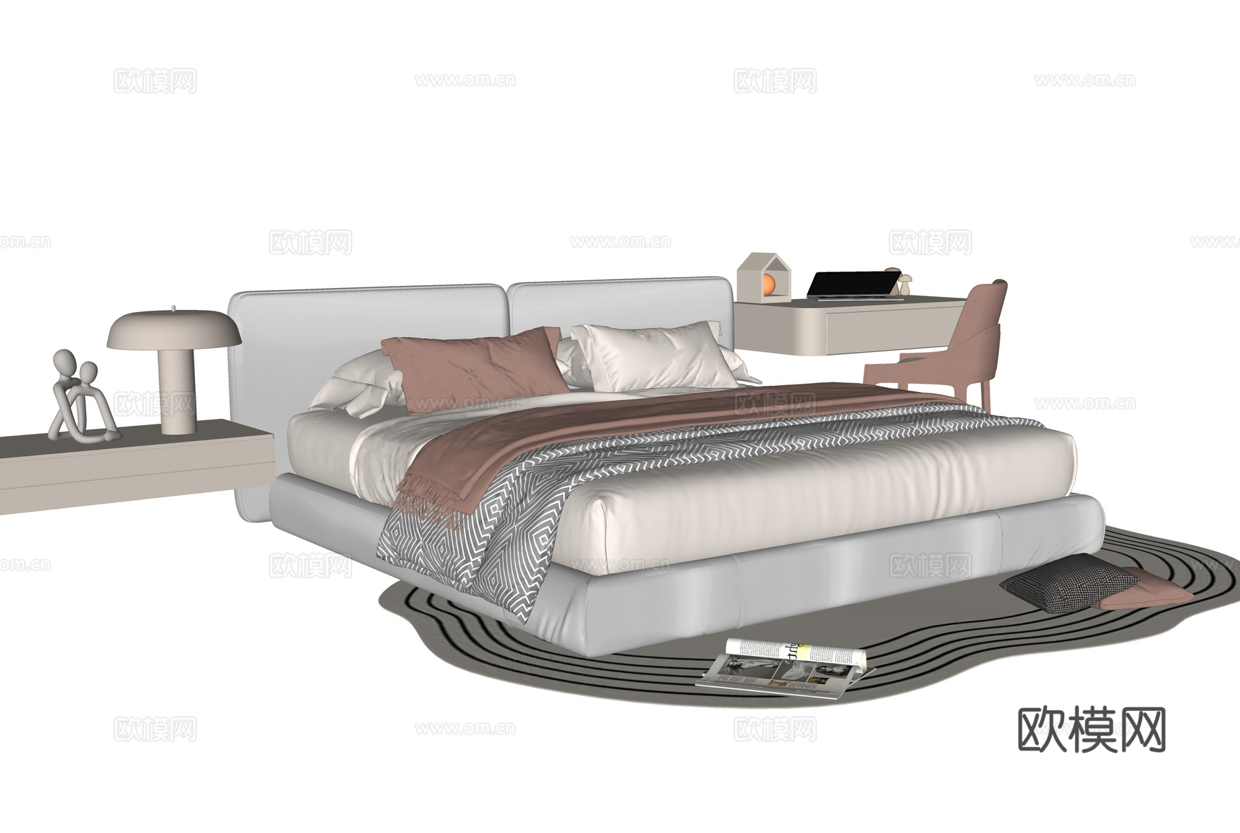 现代儿童床 单人床su模型
