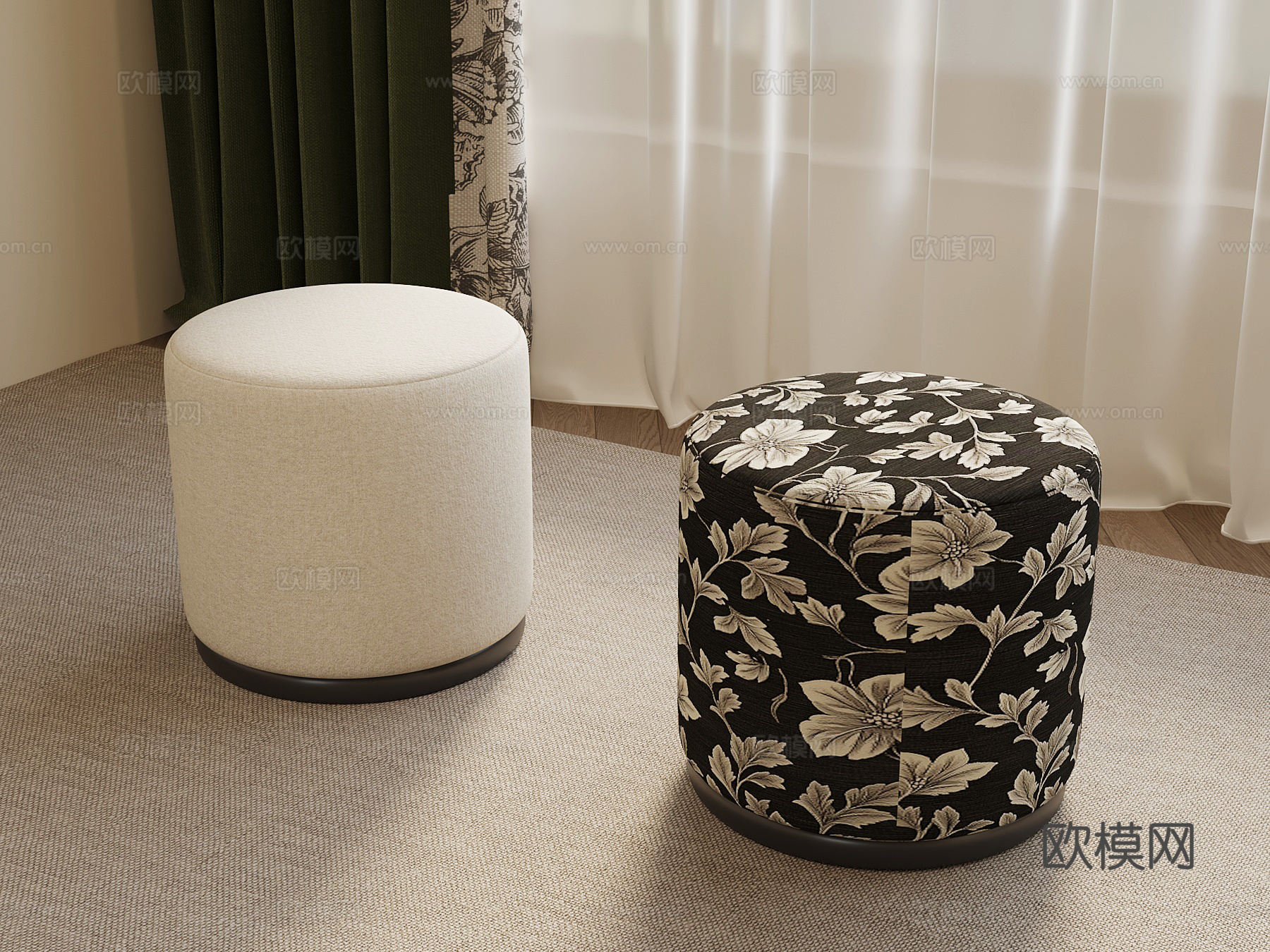 法式复古凳子 化妆凳 梳妆凳su模型