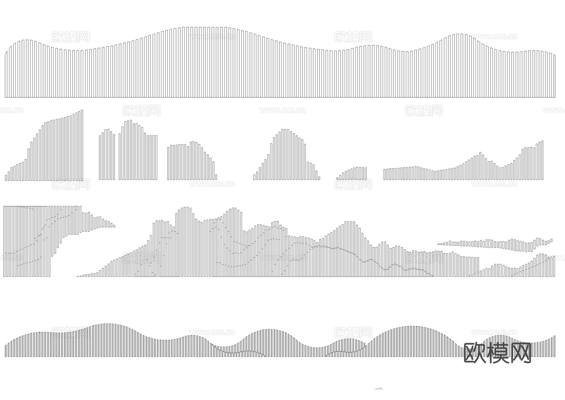 格栅景墙 山水格栅景墙 格栅背景墙 云纹景墙 特色格栅 屏风cad施工图下载（渲染图3）