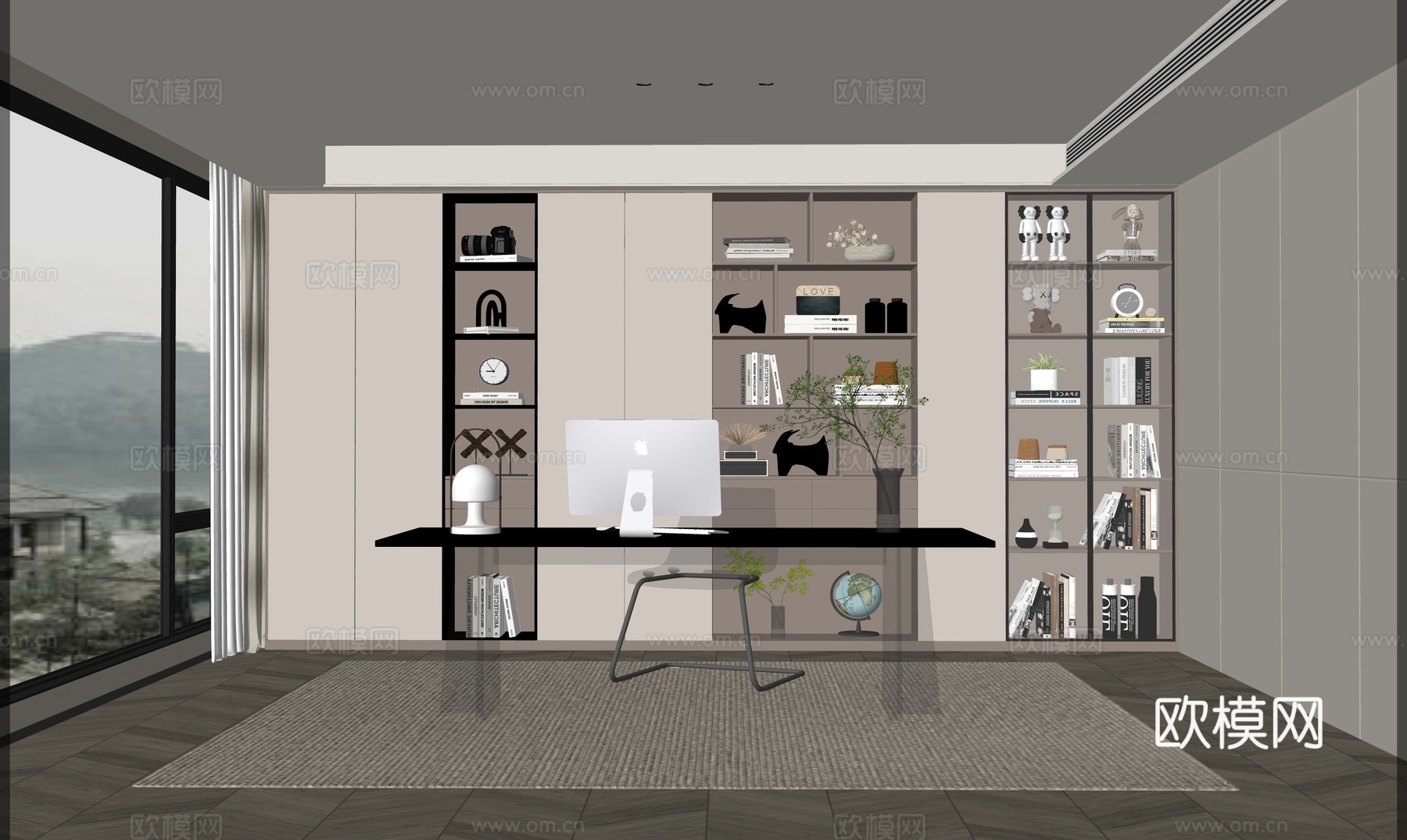 现代简约书房su模型