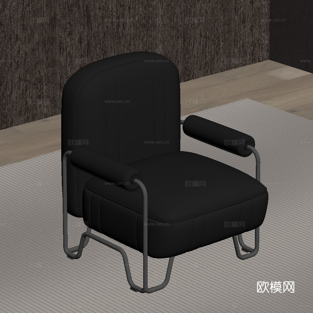 现代意式单人沙发 皮质单人沙发 休闲椅su模型