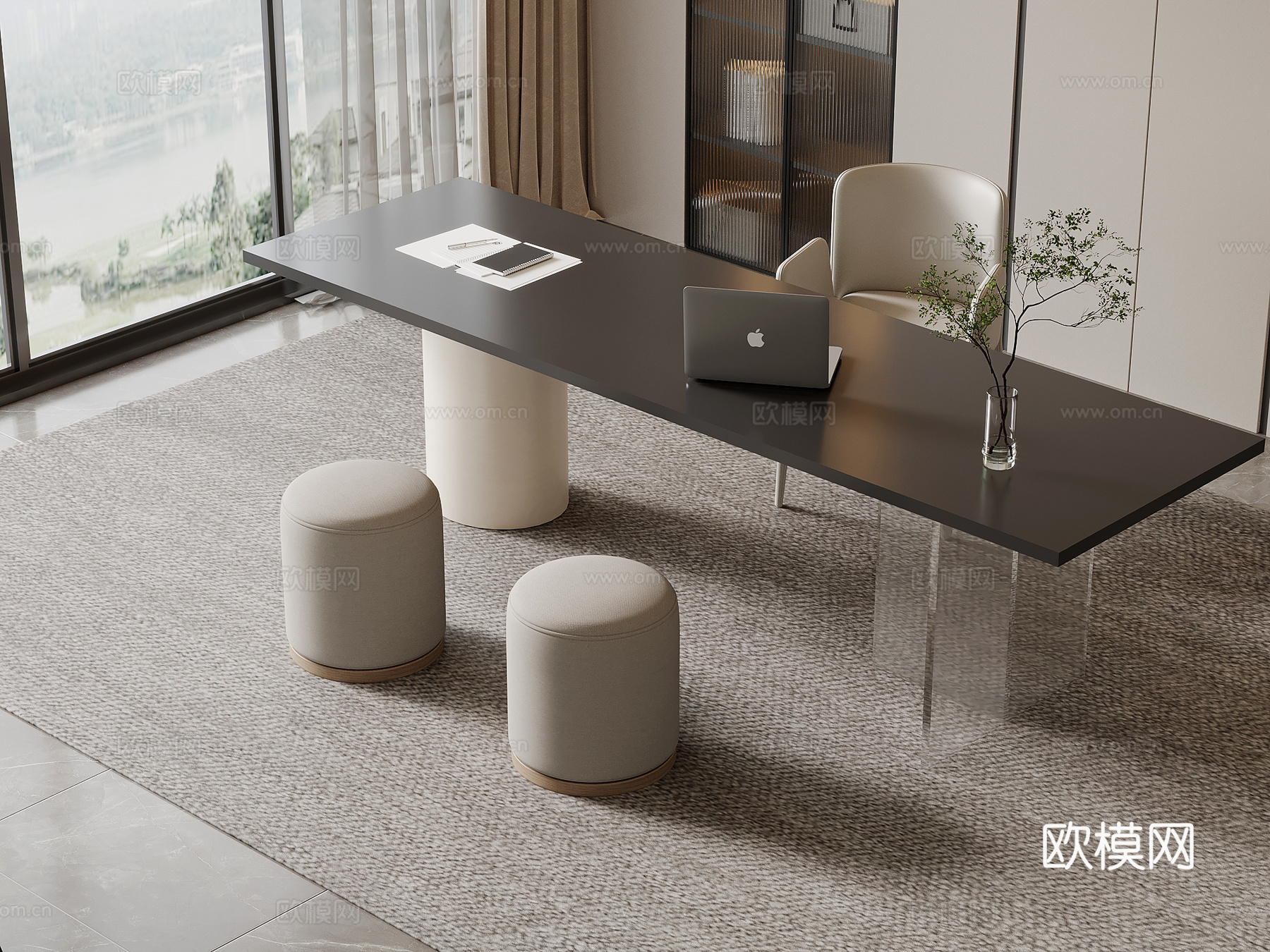 现代简约书桌椅 办公桌椅su模型