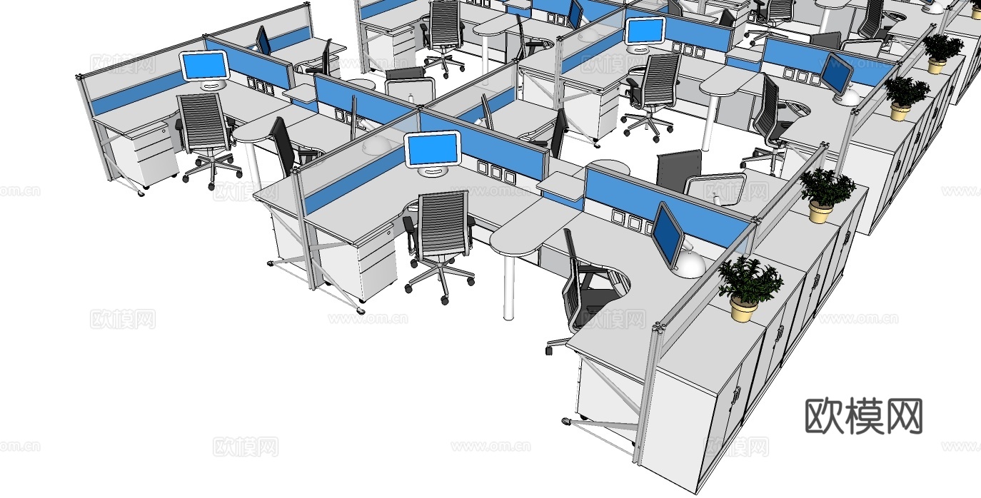 办公桌 工位 屏风卡位 办公椅su模型