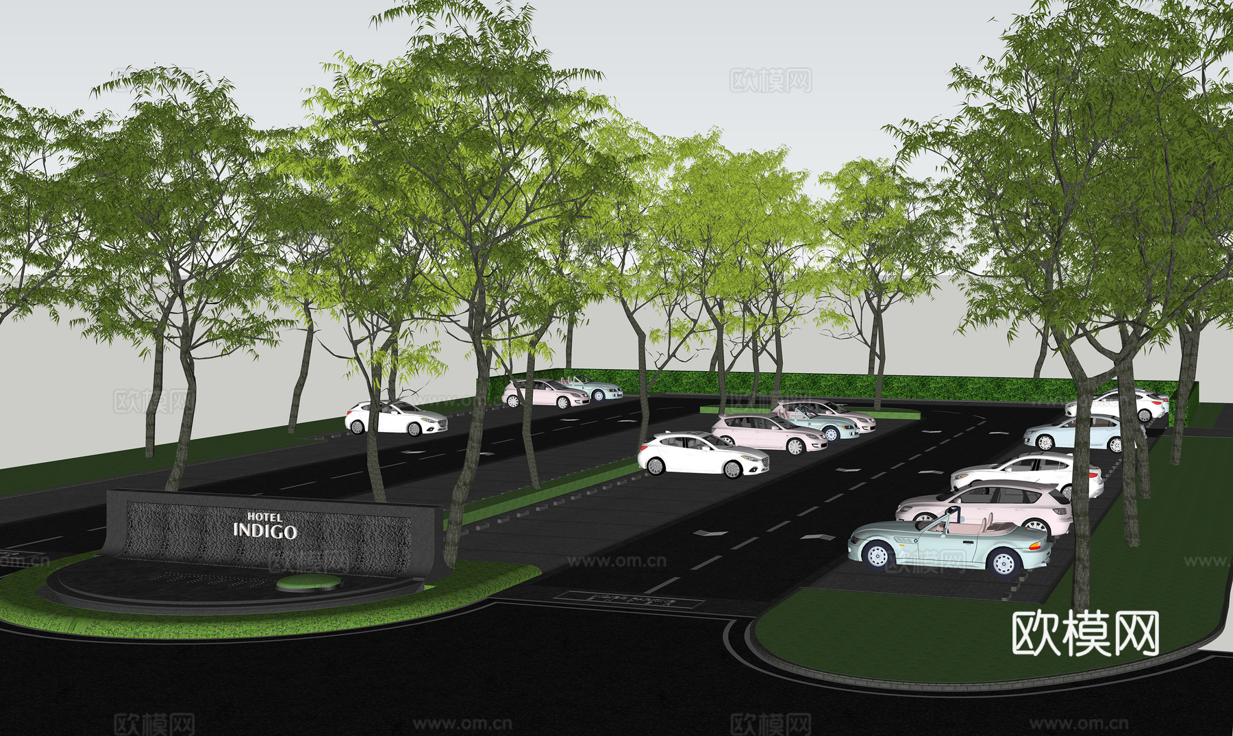 现代园林停车场su模型