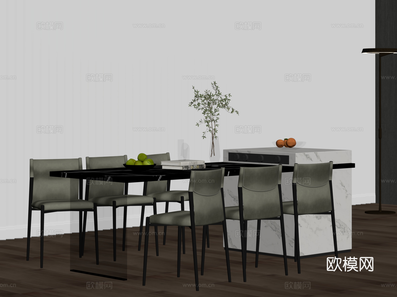 现代岛台 餐桌椅su模型