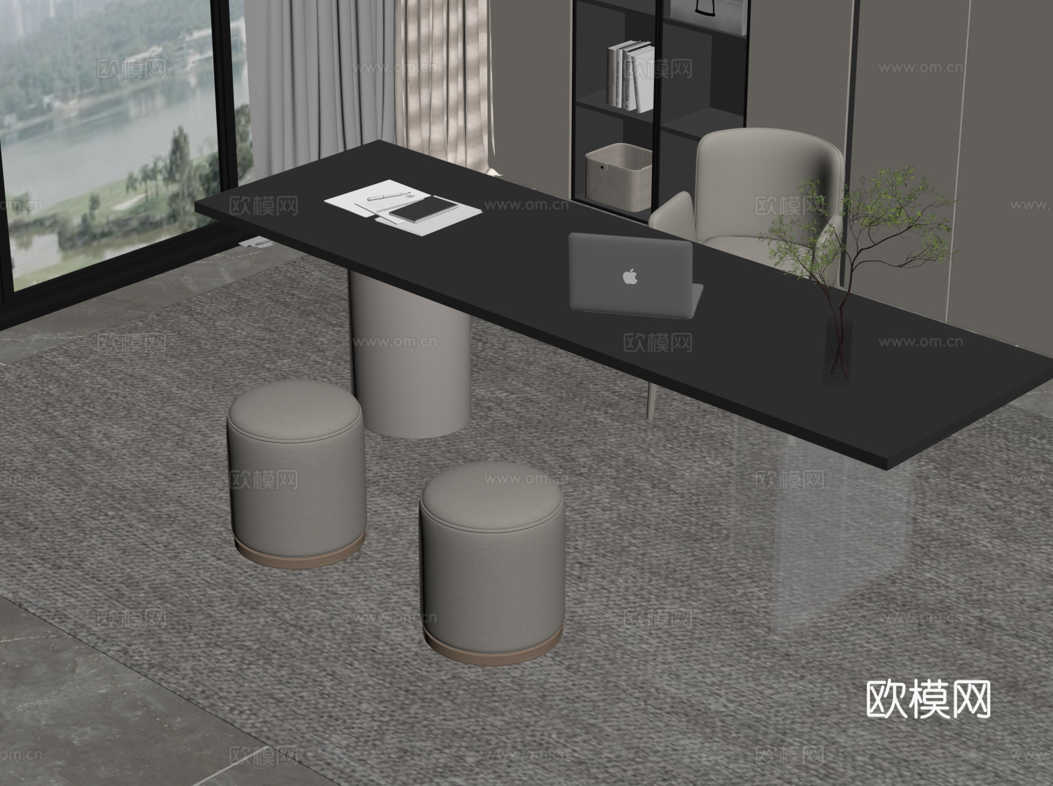 现代简约书桌椅 办公桌椅su模型