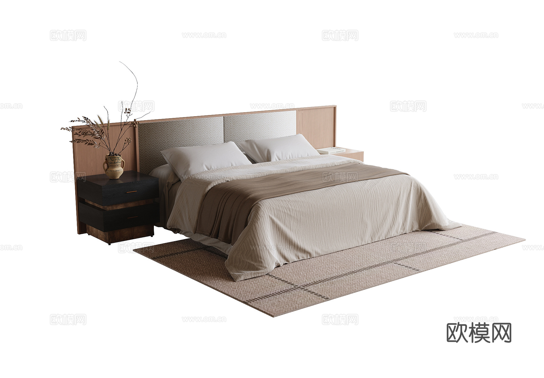 现代双人床 床头柜su模型
