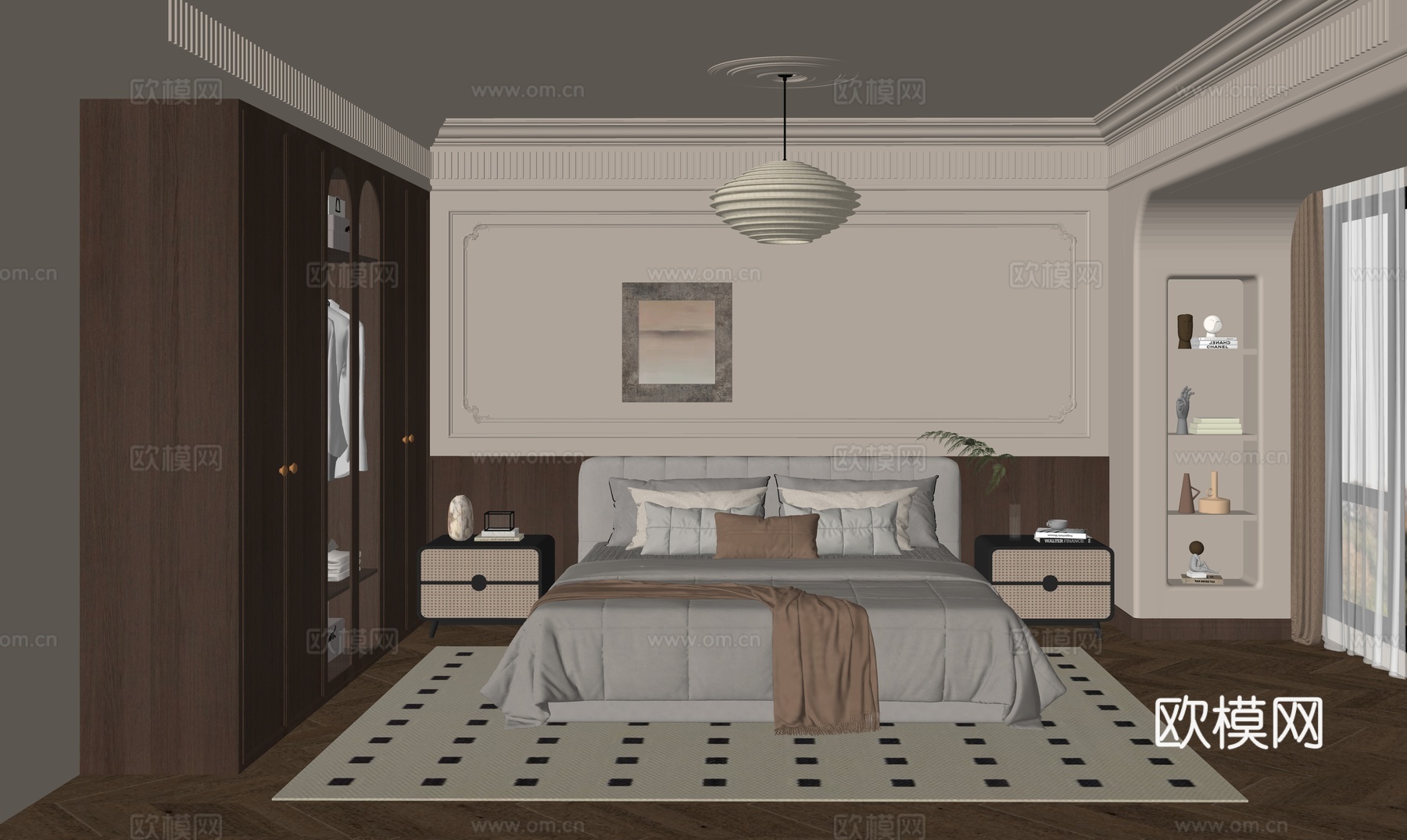 现代简欧美式卧室su模型